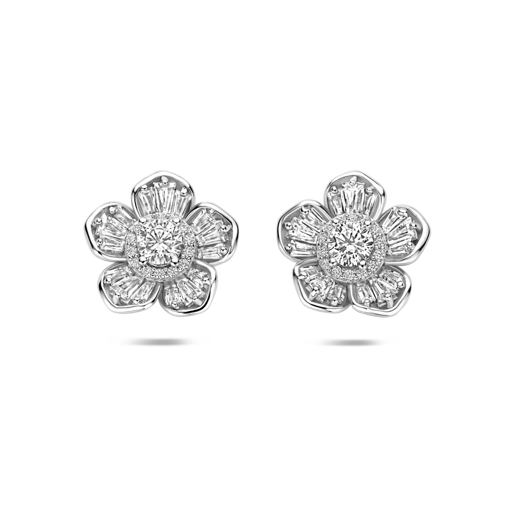 gerhodineerd 925 zilveren bloemvormige oorknoppen met zirkonia 13,5 mm 1342827