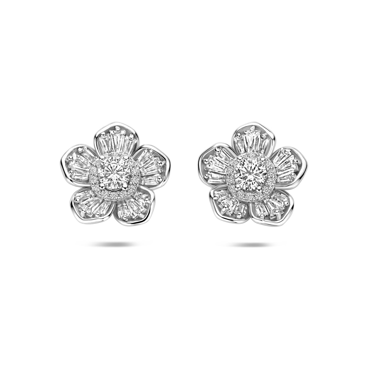 gerhodineerd 925 zilveren bloemvormige oorknoppen met zirkonia 13,5 mm 1342827