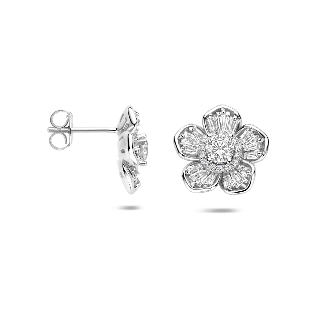 gerhodineerd 925 zilveren bloemvormige oorknoppen met zirkonia 13,5 mm 1342827