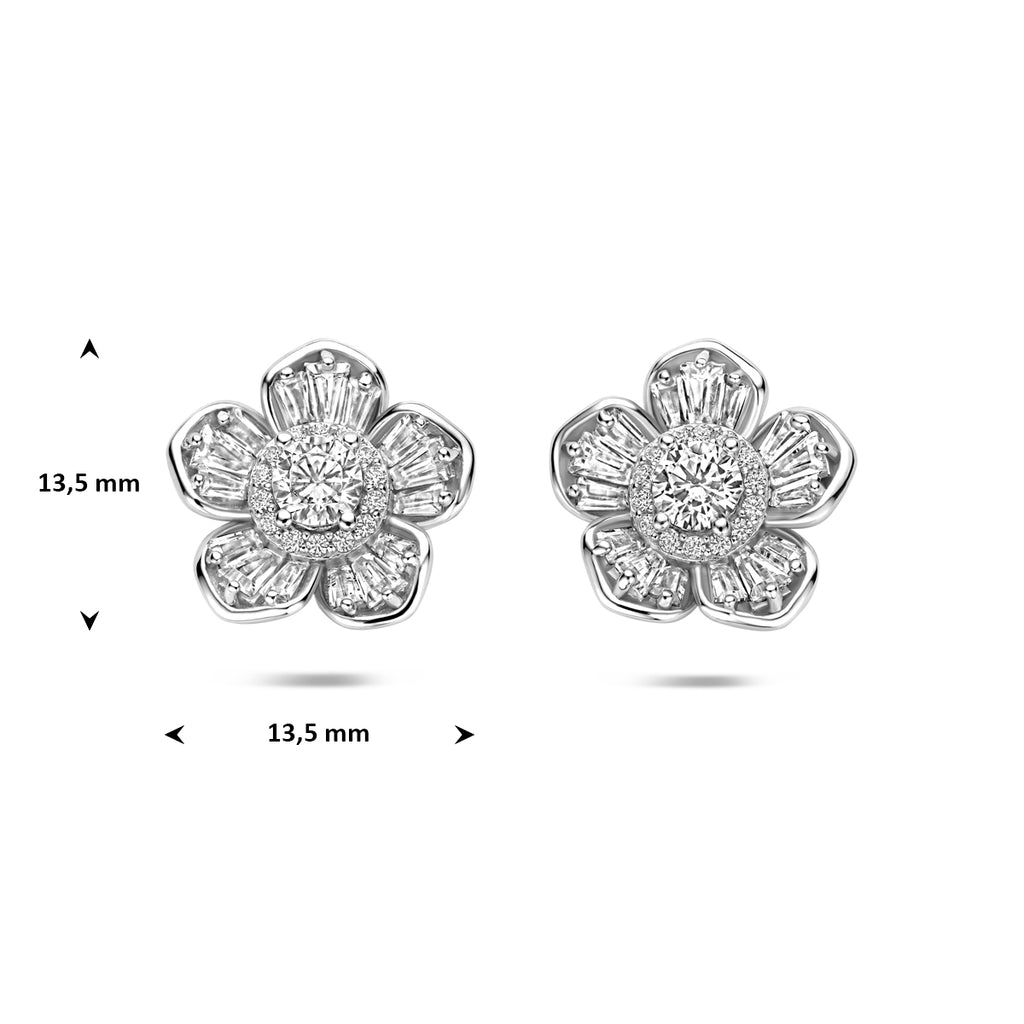 gerhodineerd 925 zilveren bloemvormige oorknoppen met zirkonia 13,5 mm 1342827