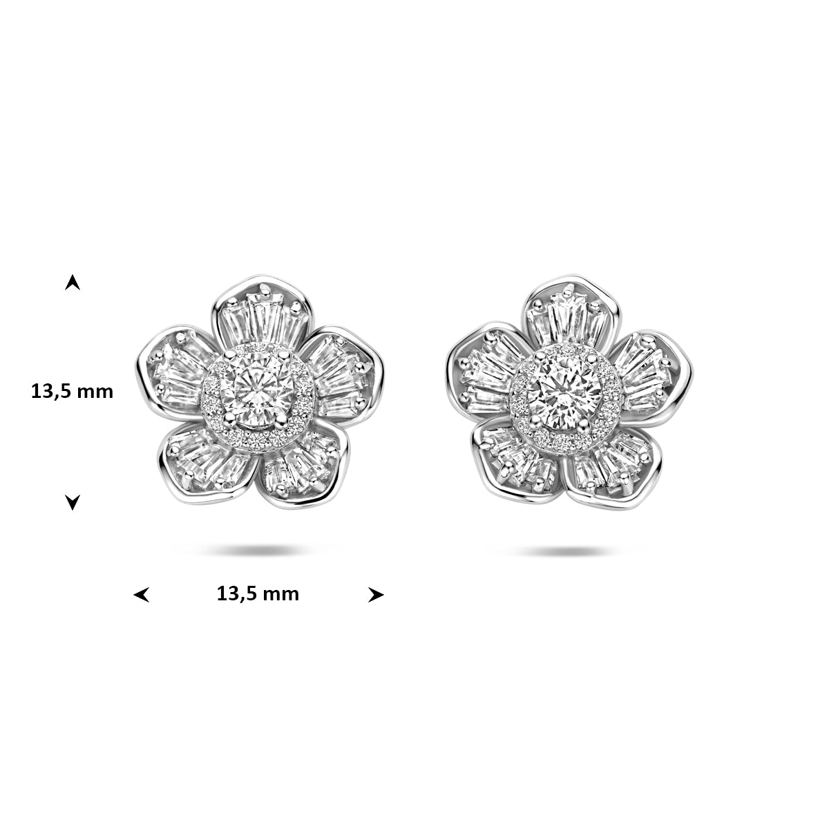 gerhodineerd 925 zilveren bloemvormige oorknoppen met zirkonia 13,5 mm 1342827