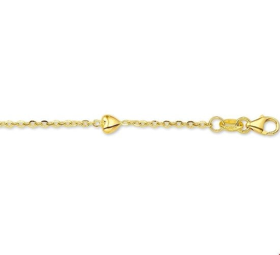 14 karaat geelgouden kinderarmband met hart, 13 cm