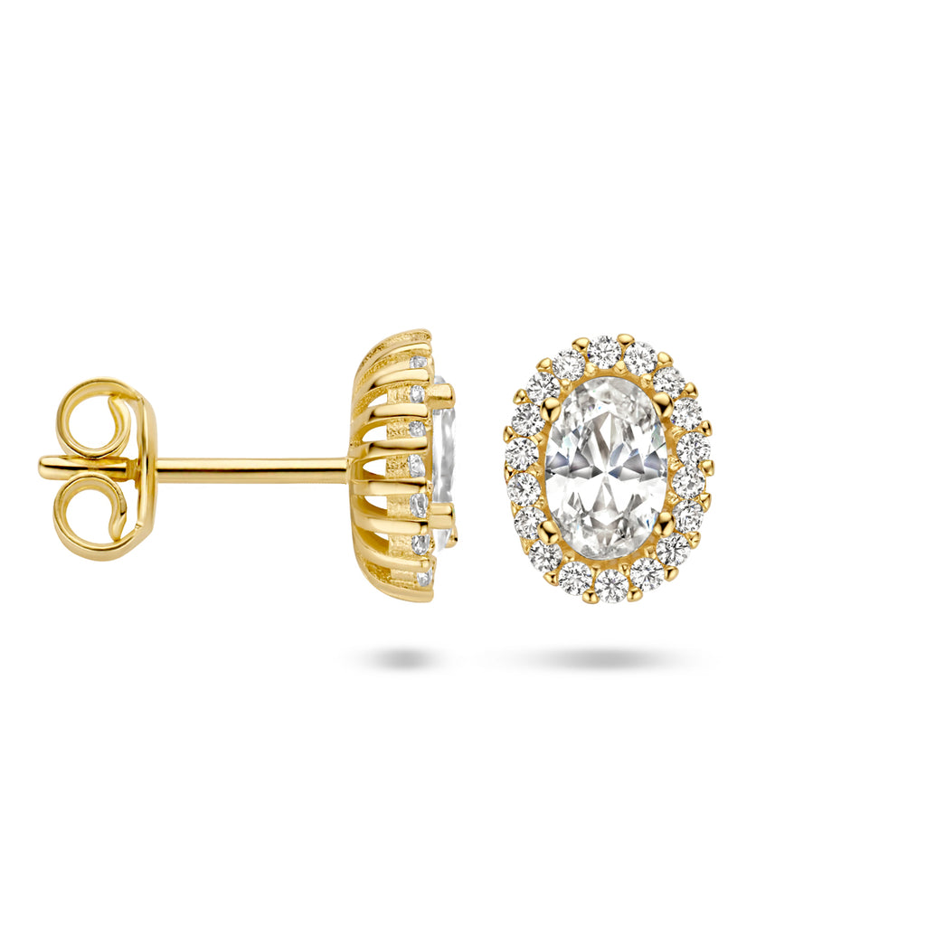 Kasius 14K Geelgouden Oorknoppen Zirkonia Halo 4025291 - aanzicht 3