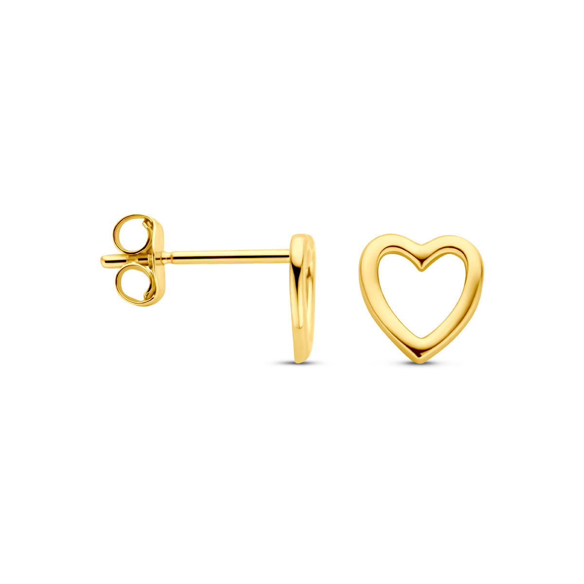 14K Geelgouden Hart Oorknoppen 6 mm - aanzicht 3