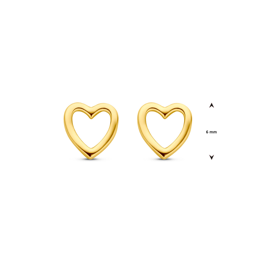 14K Geelgouden Hart Oorknoppen 6 mm - aanzicht 4