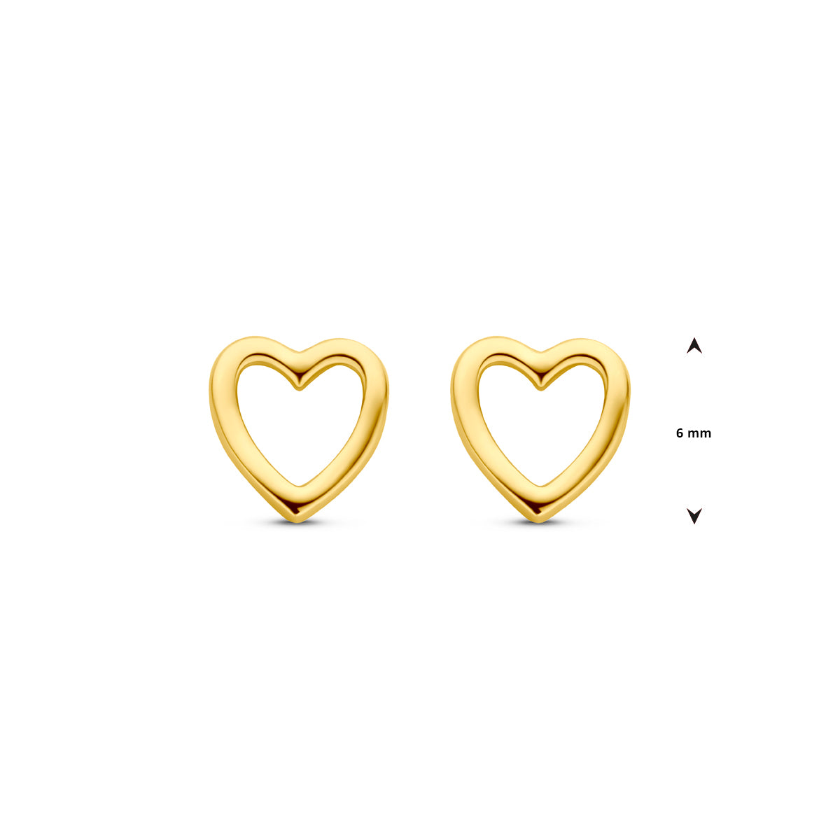 14K Geelgouden Hart Oorknoppen 6 mm - aanzicht 4