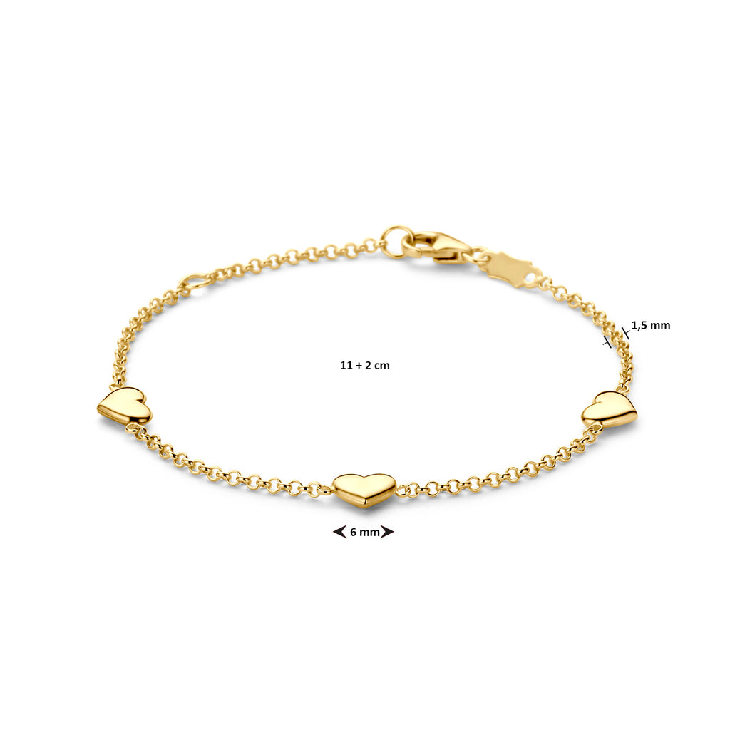 14K Geelgouden Kinderarmband met Hartjes 11-13 cm - aanzicht 3