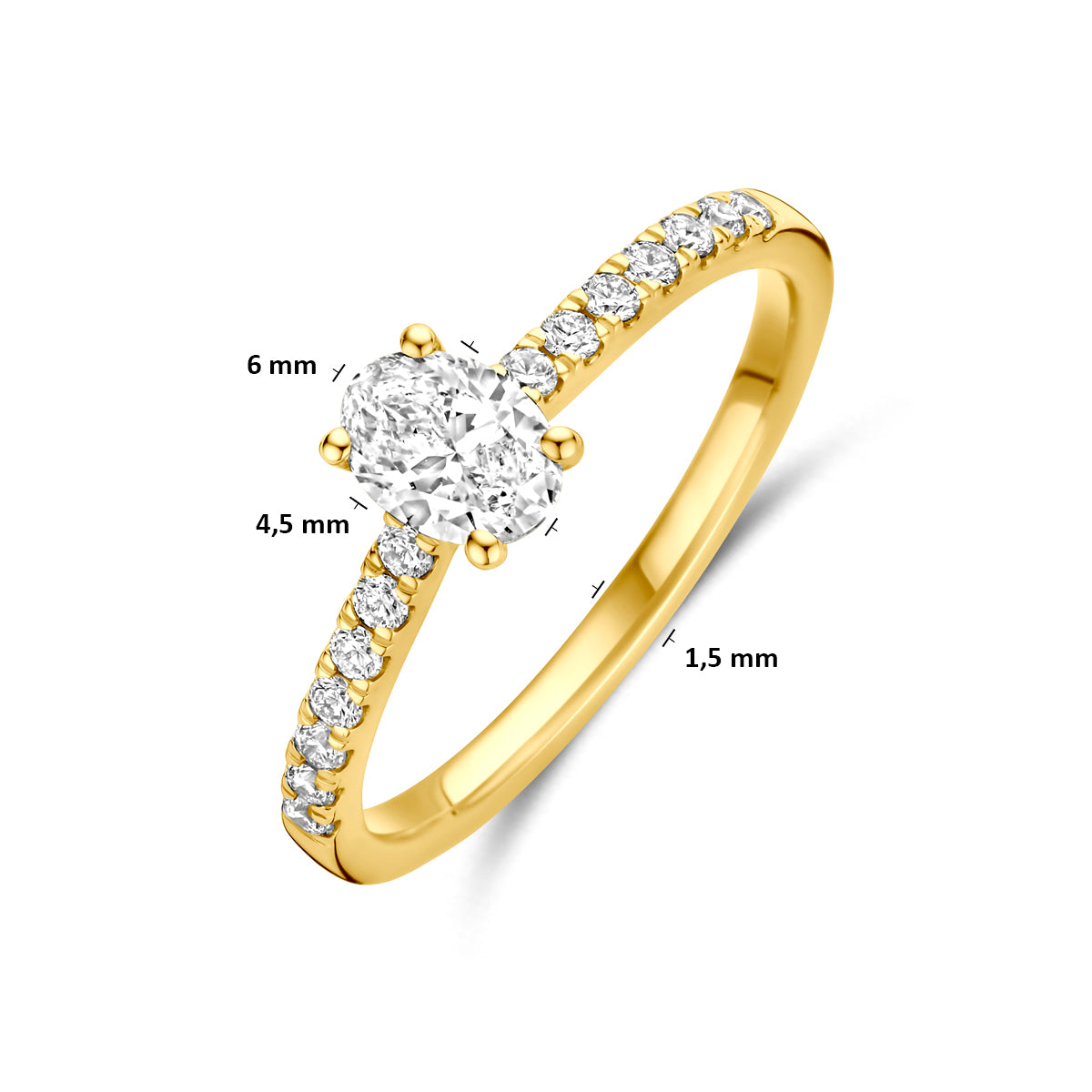 14K Geelgouden Ring met Lab Grown Diamant 0,58 ct - aanzicht 5