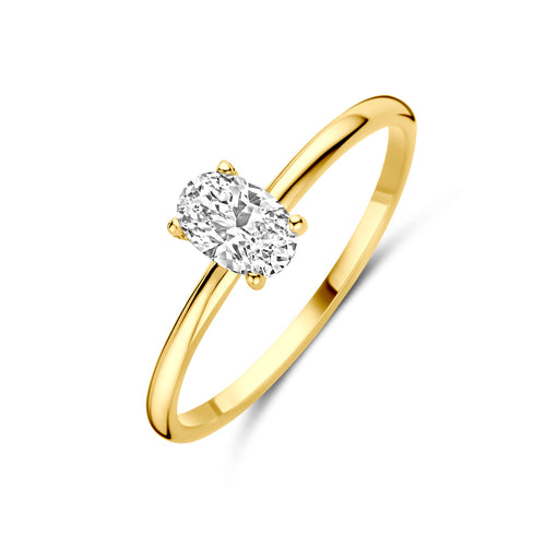 14 Karaat Geelgouden Ring met Zirkonia 6 x 4 mm