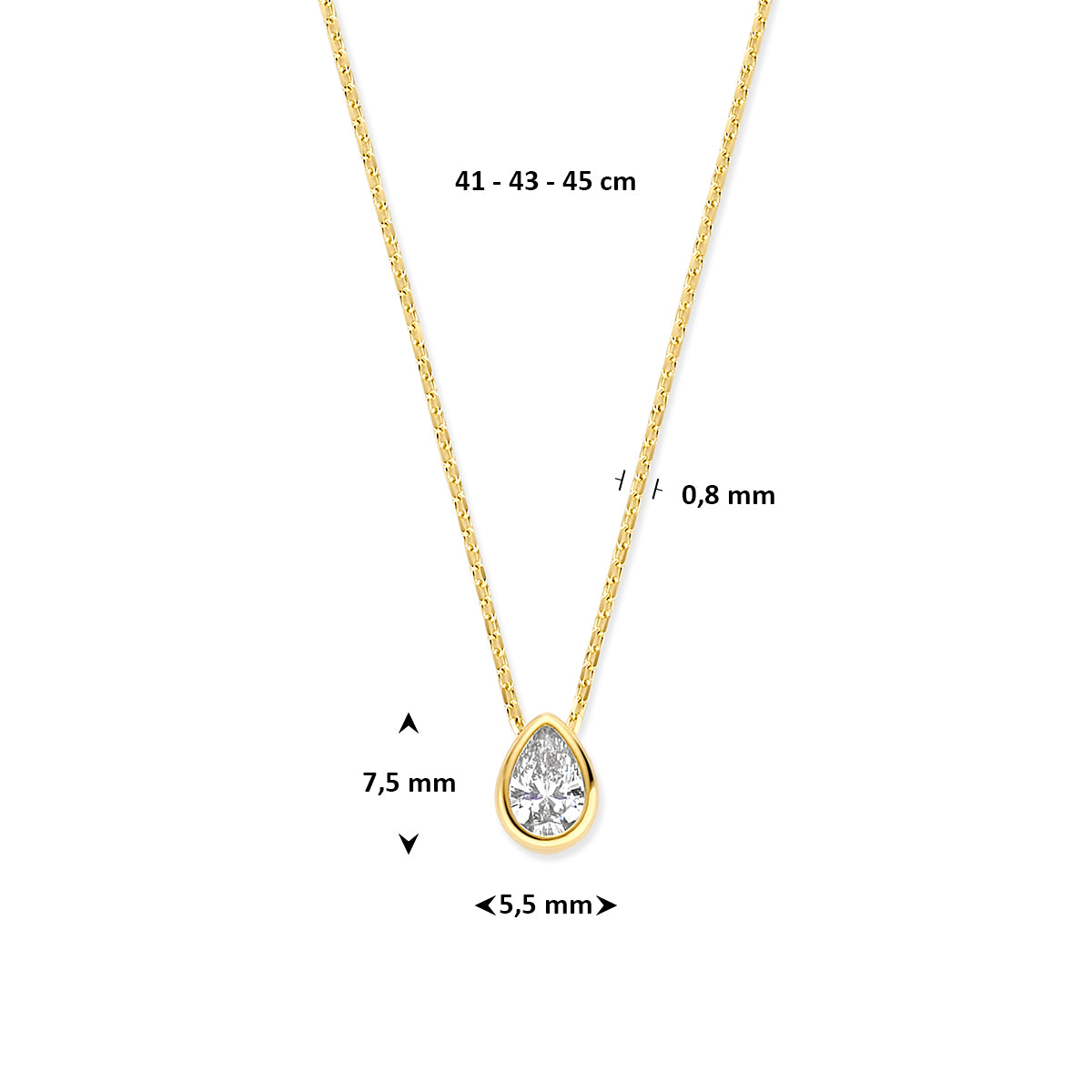 14K geelgouden collier met zirkonia 41 - 43 - 45 cm 4035154