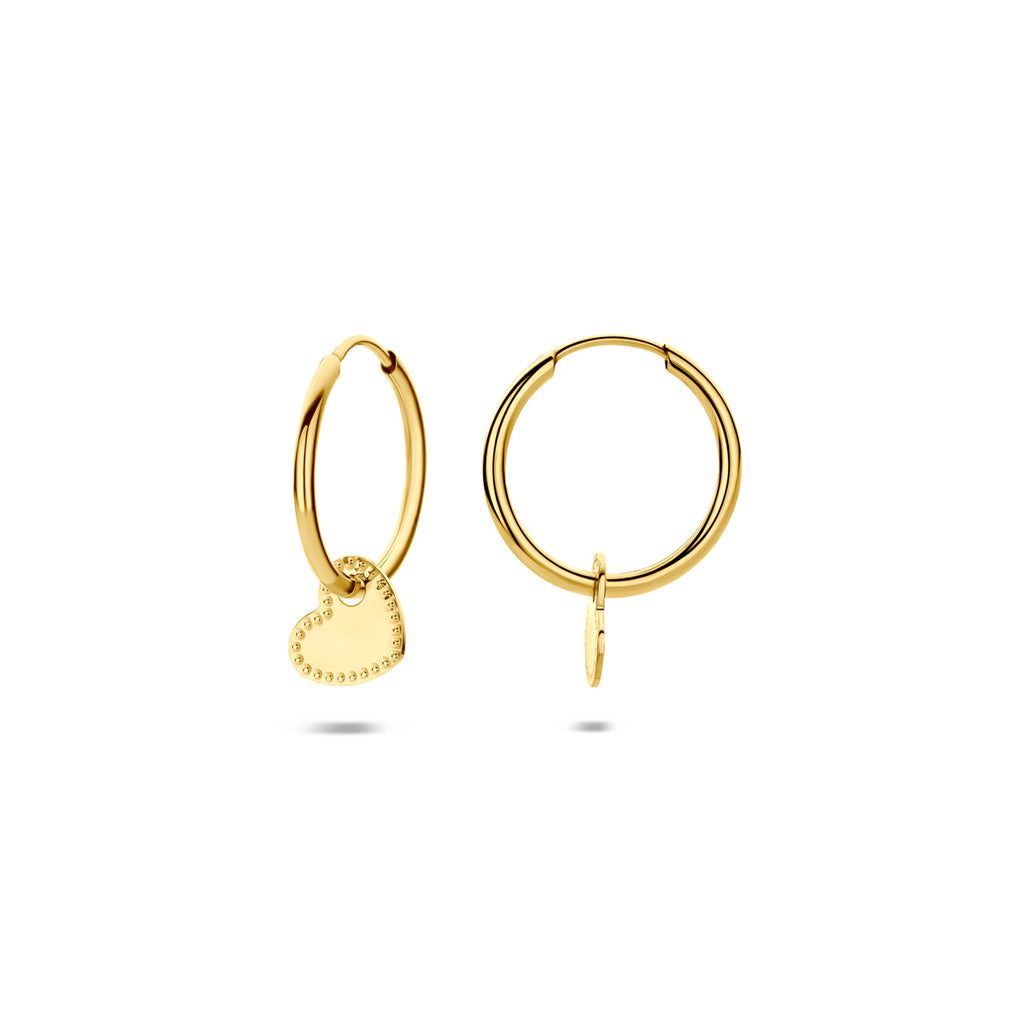 14K Geelgouden Hart Oorringen 14 mm - aanzicht 3