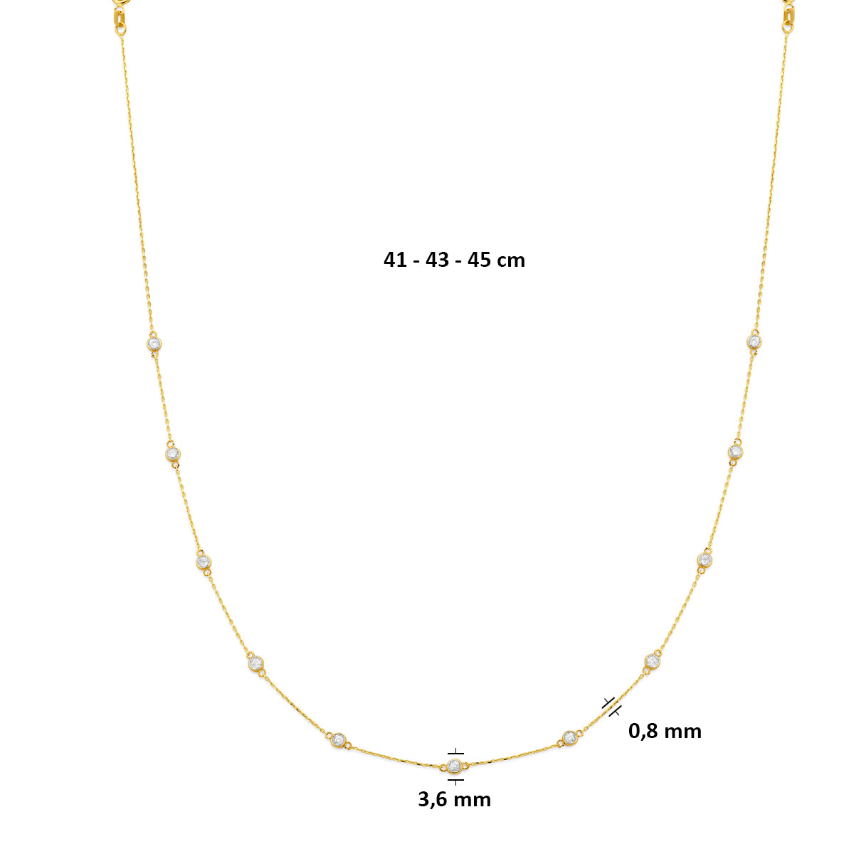 14K Geelgouden Collier met Zirkonia 41-45 cm - aanzicht 4
