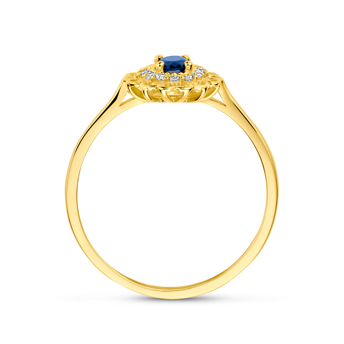 14 Karaat Geelgouden Ring met Blauwe en Witte Zirkonia