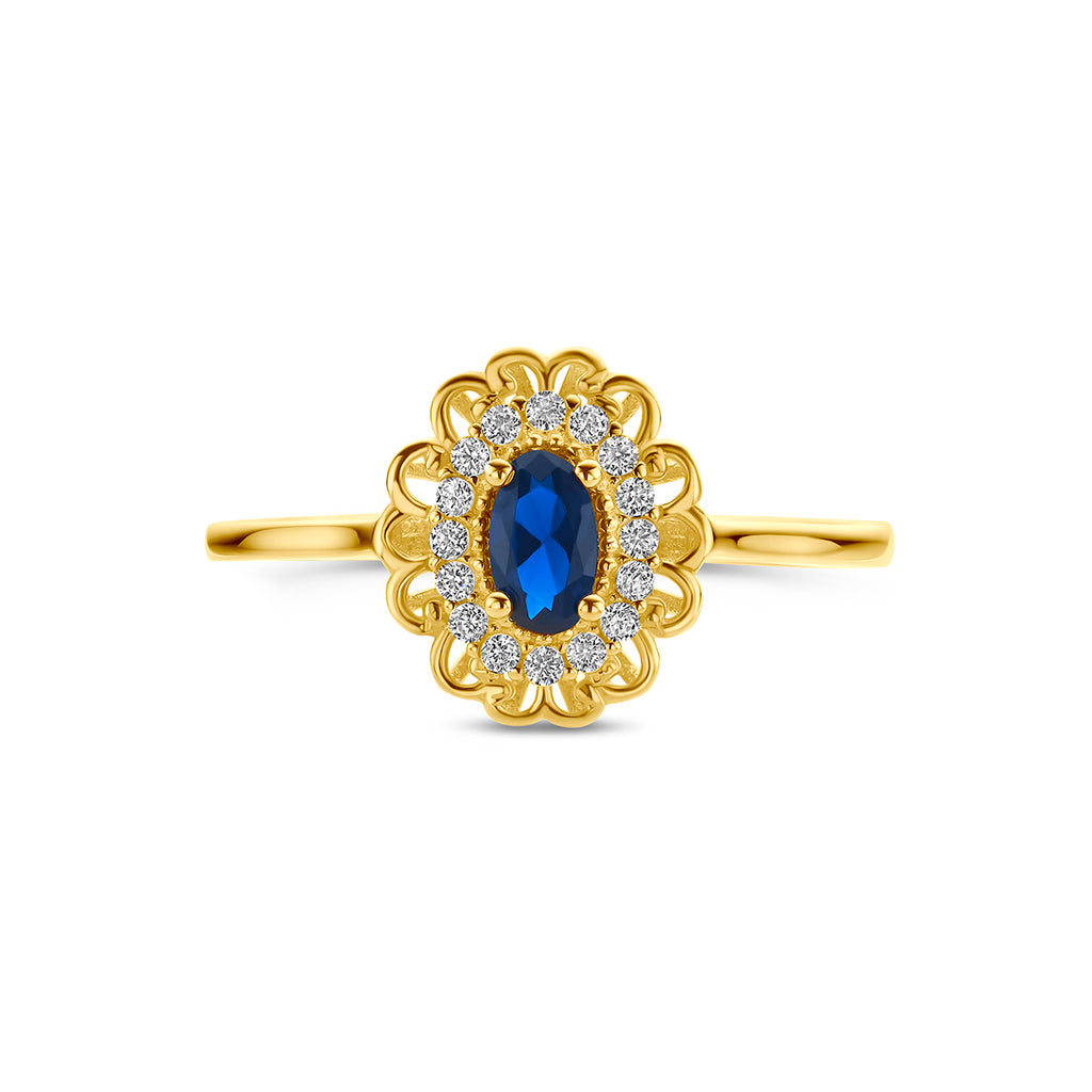 14 Karaat Geelgouden Ring met Blauwe en Witte Zirkonia