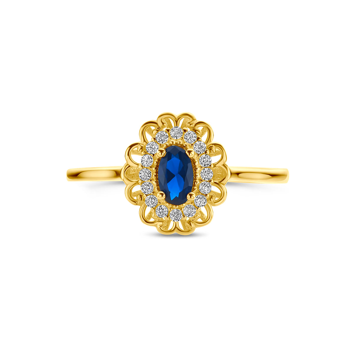 14 Karaat Geelgouden Ring met Blauwe en Witte Zirkonia