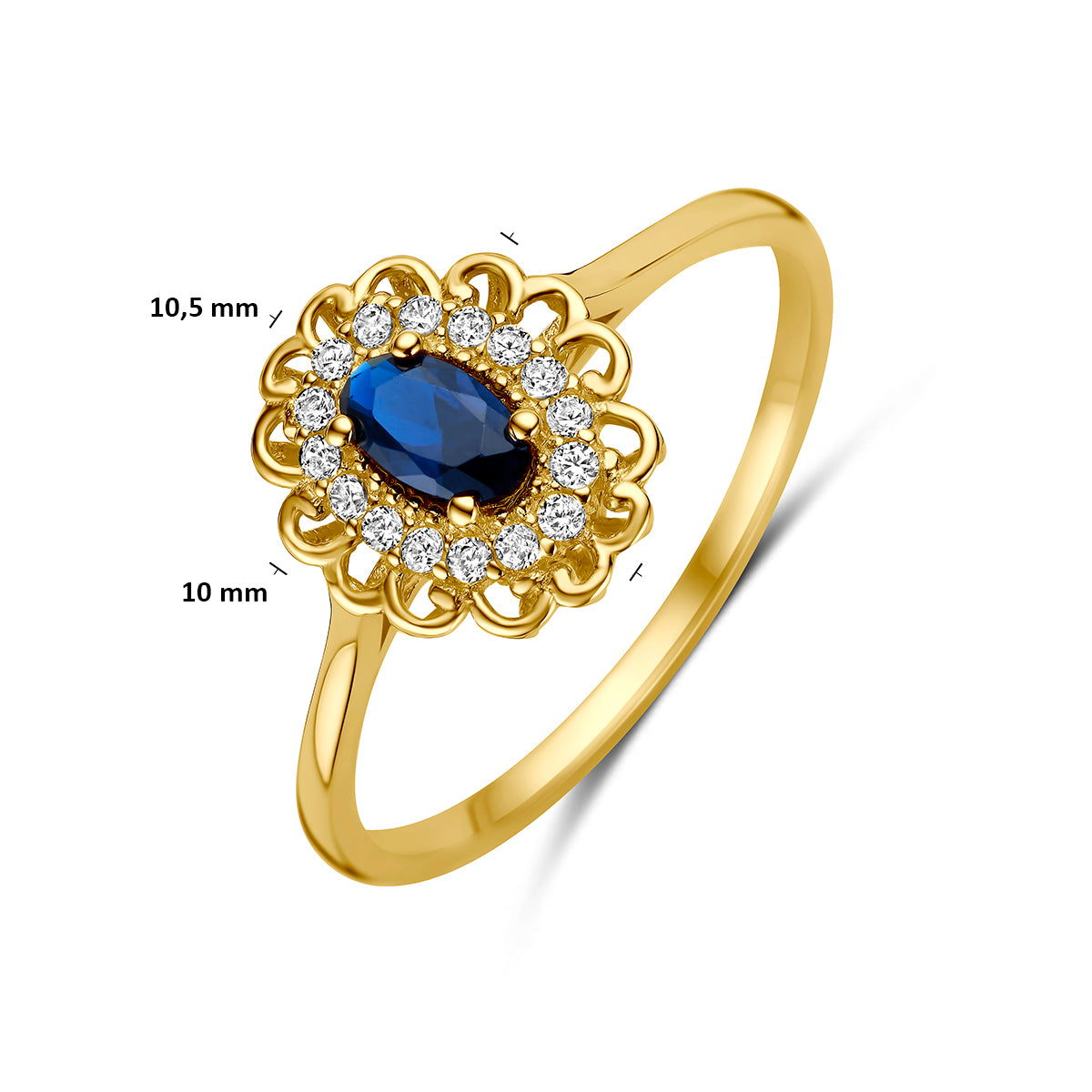14 Karaat Geelgouden Ring met Blauwe en Witte Zirkonia