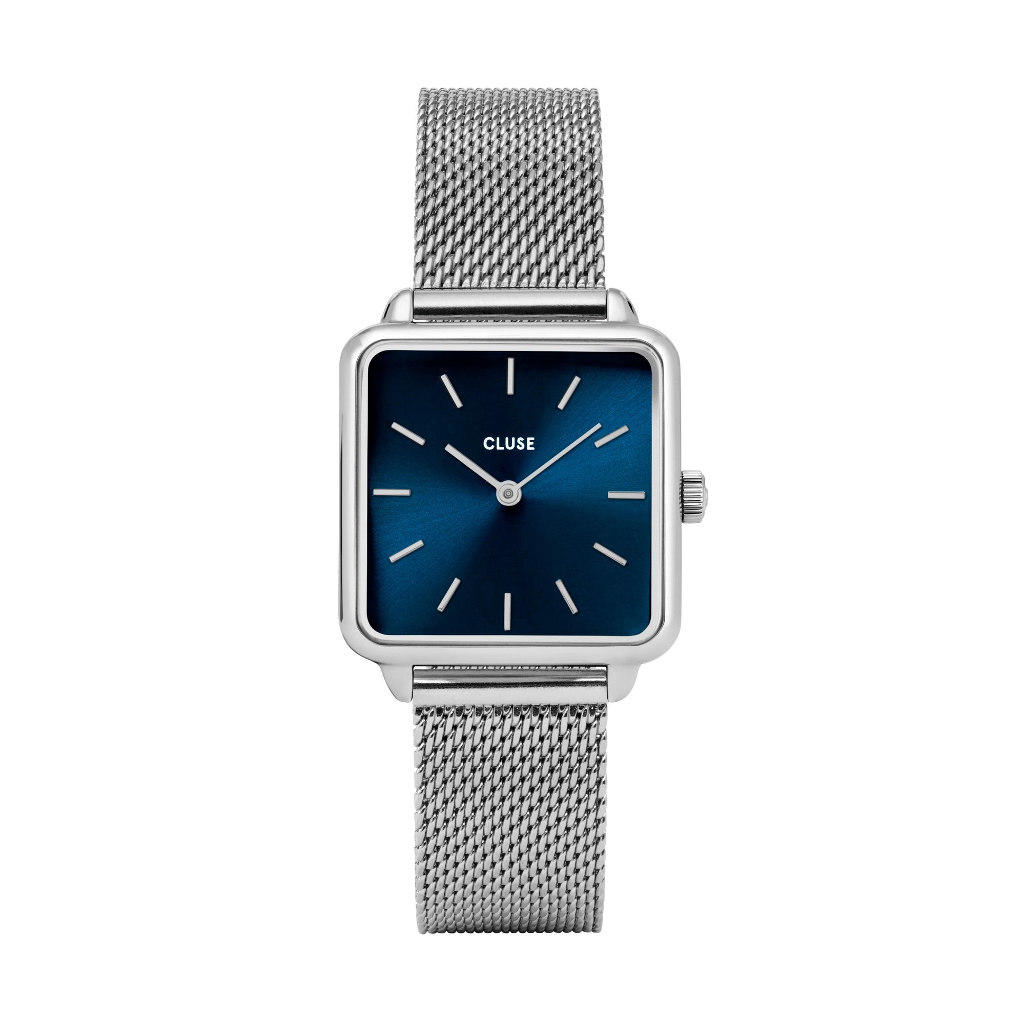CLUSE La Tétragone Zilverkleurig Horloge met Blauwe Wijzerplaat CW0101207012