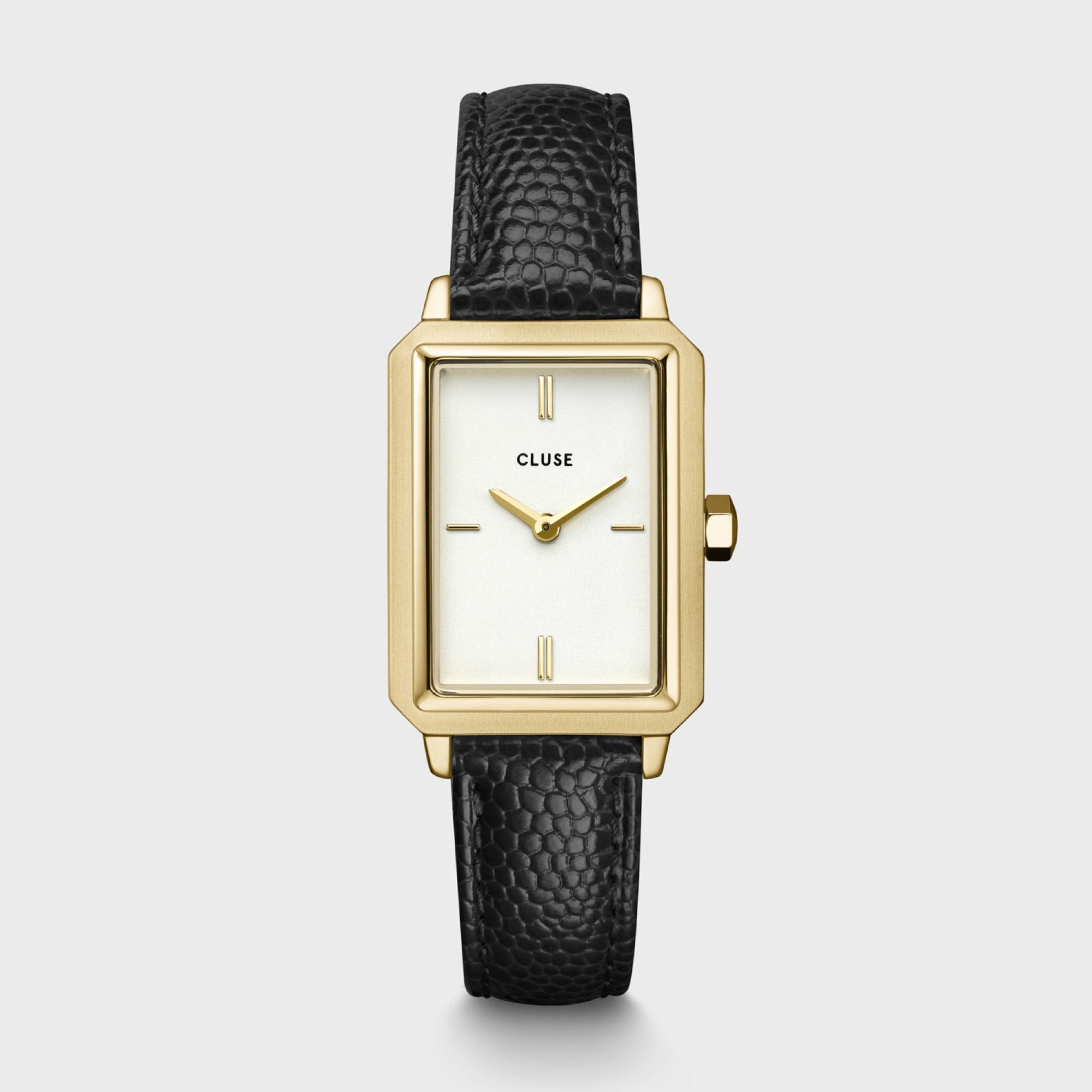 CLUSE Fluette Goudkleurig Horloge met Zwarte Leren Band CW11504