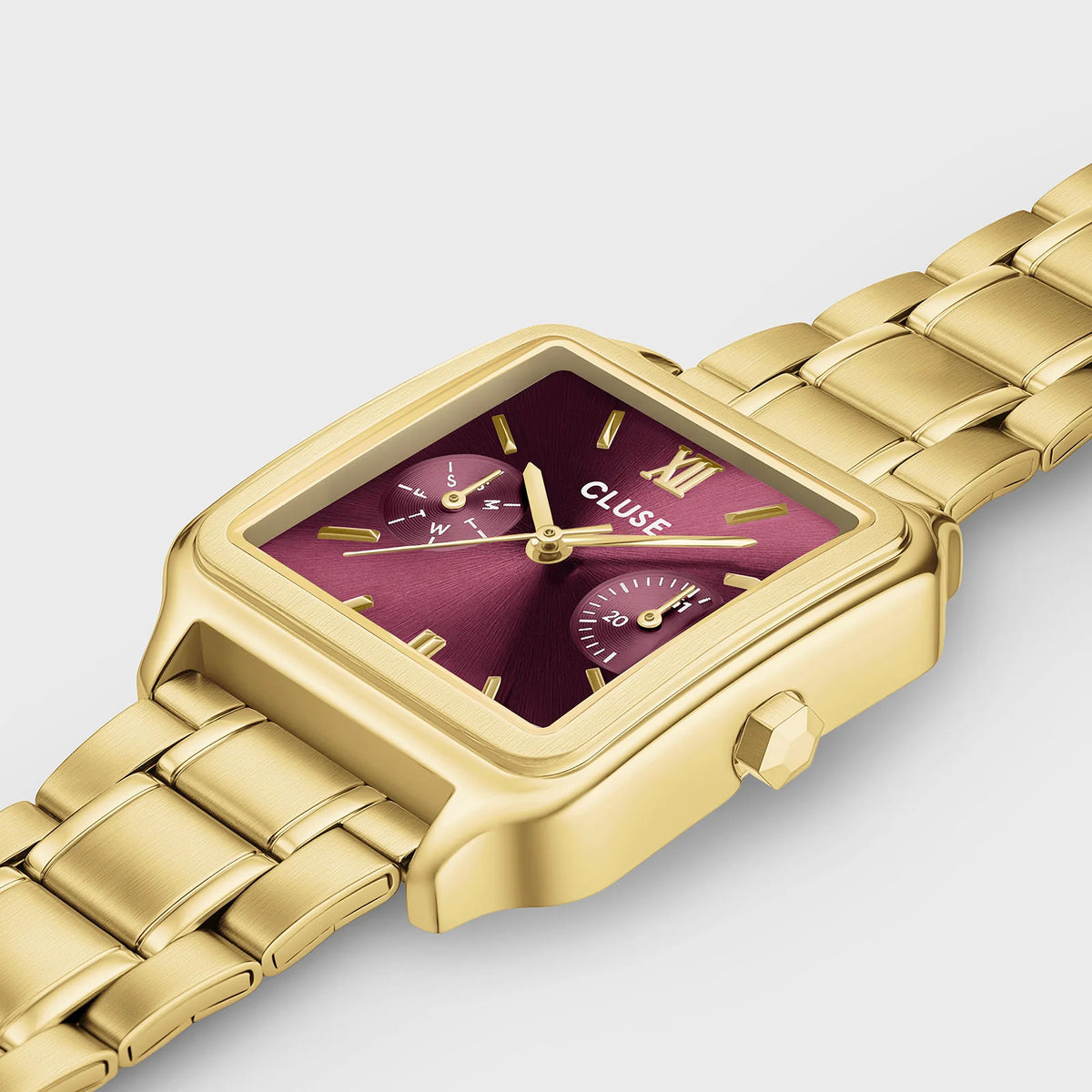 CLUSE Gracieuse Multifunction CW16403 – goudkleurig horloge met kersenrode wijzerplaat