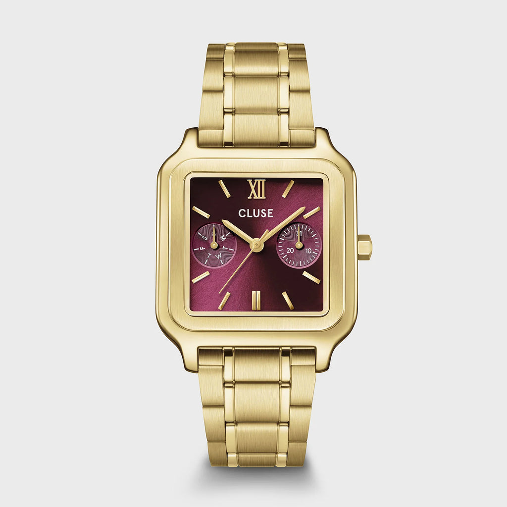 CLUSE Gracieuse Multifunction CW16403 – goudkleurig horloge met kersenrode wijzerplaat