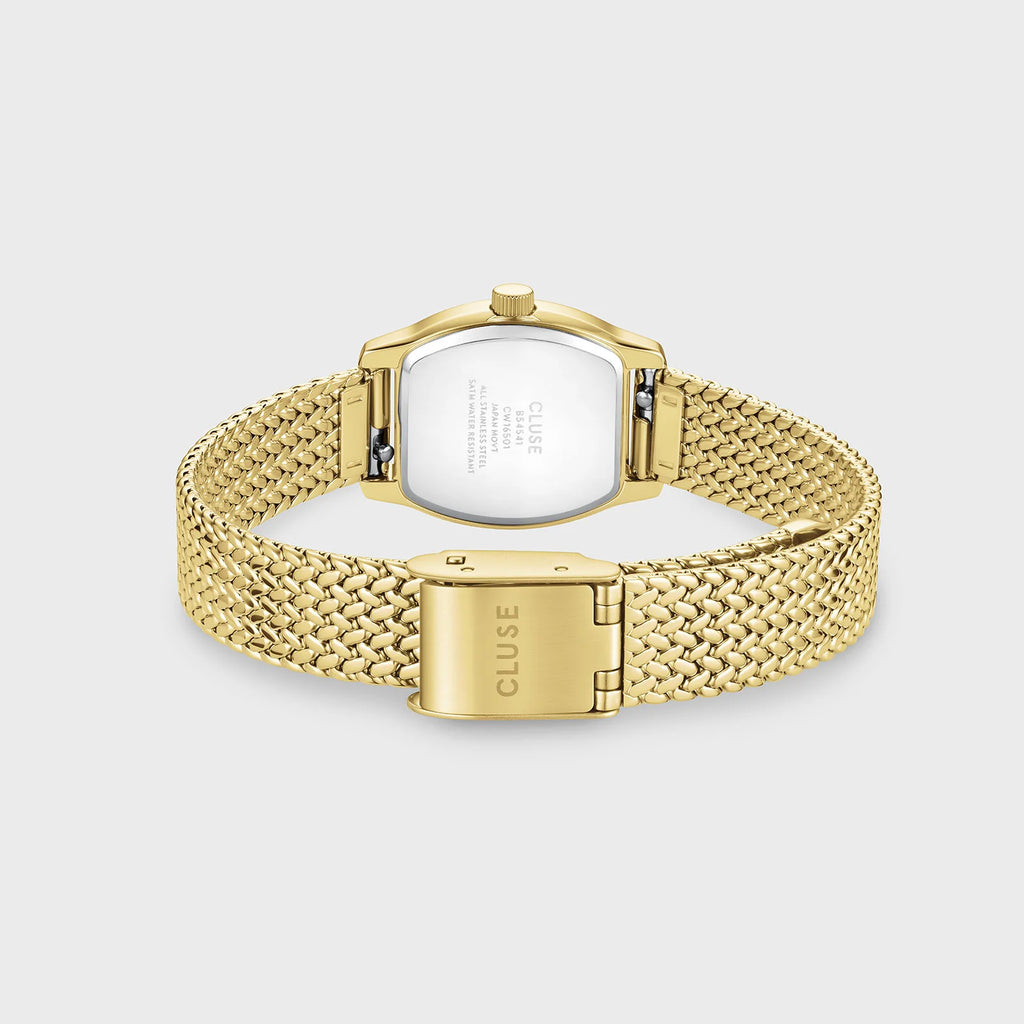 CLUSE Tonnette Mini CW16504 – goudkleurig mesh horloge met bruine wijzerplaat