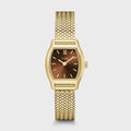 CLUSE Tonnette Mini CW16504 – goudkleurig mesh horloge met bruine wijzerplaat