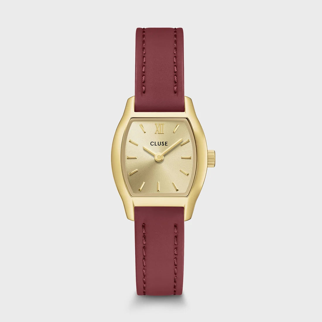 Tonnette Mini Watch Leather, Red, Gold Colour