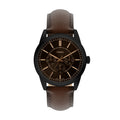 Fossil Pearson zwart herenhorloge met bruine leren band FS6138