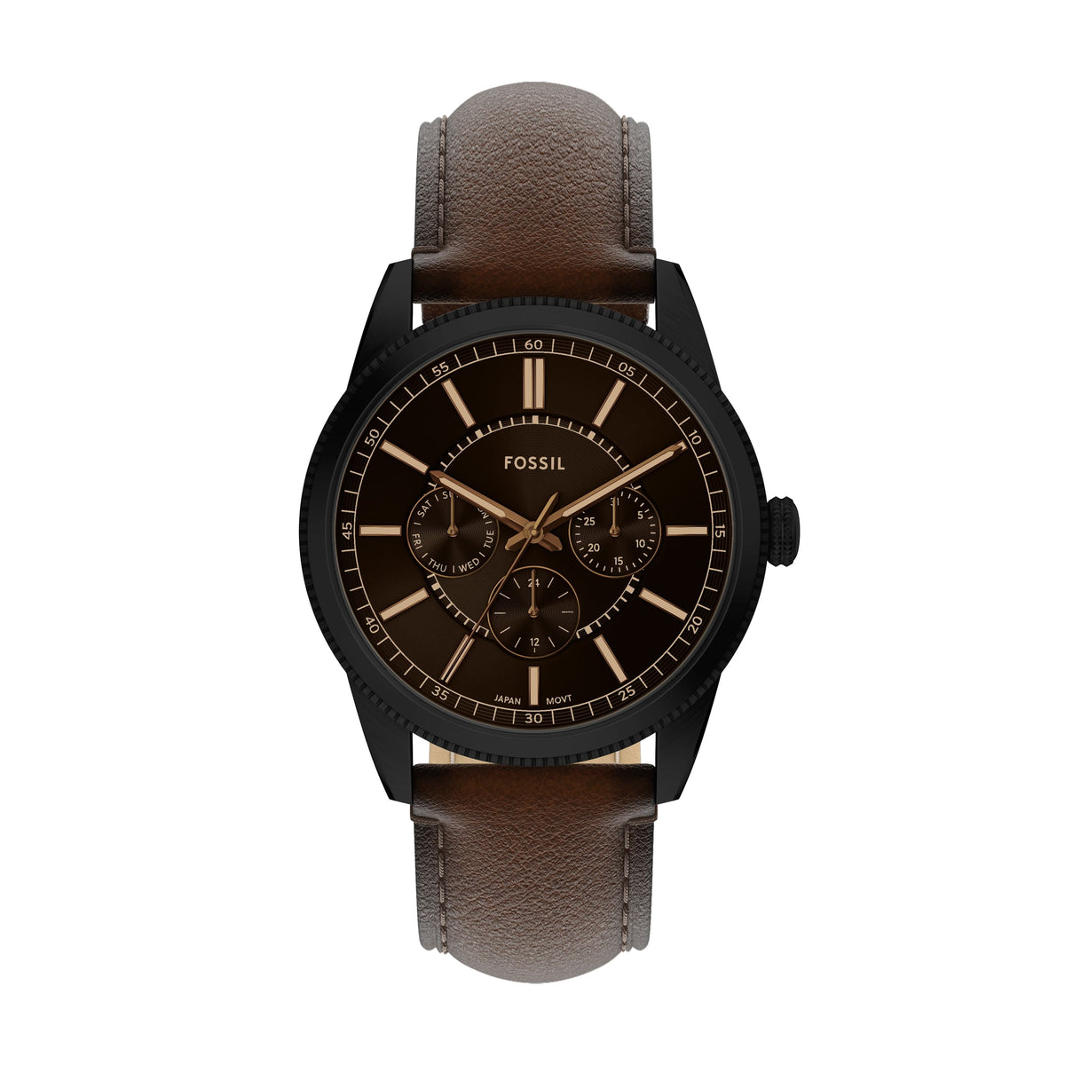 Fossil Pearson zwart herenhorloge met bruine leren band FS6138