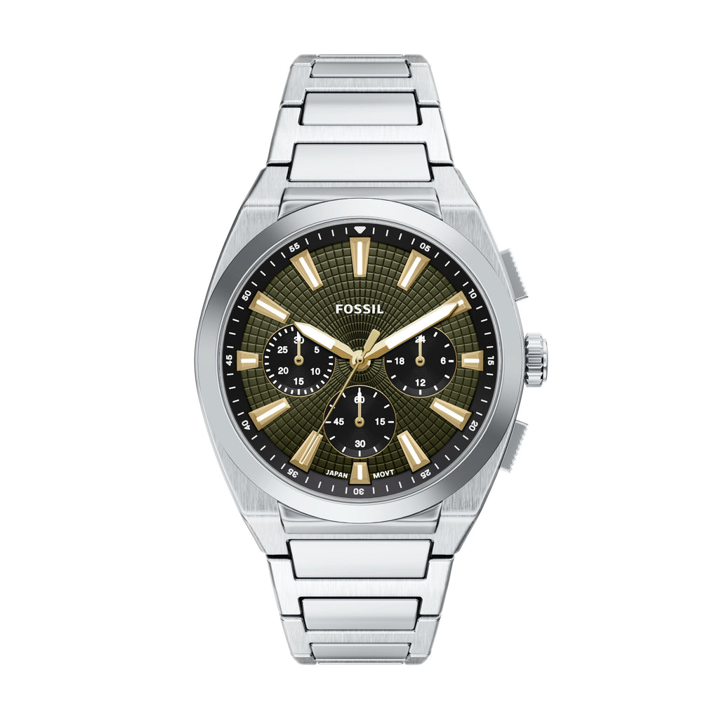 Fossil Everett zilverkleurig herenhorloge met groene wijzerplaat FS6183
