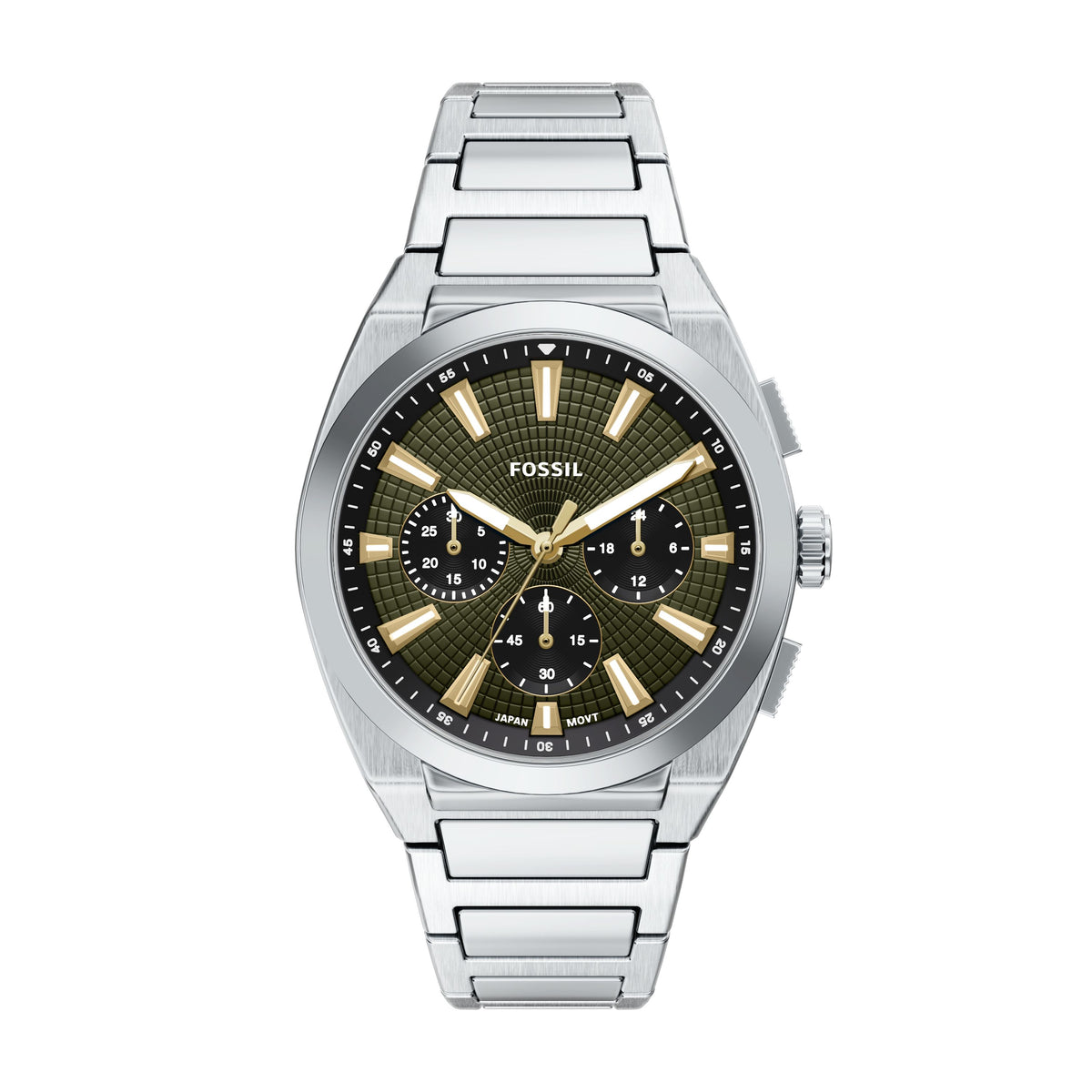 Fossil Everett zilverkleurig herenhorloge met groene wijzerplaat FS6183