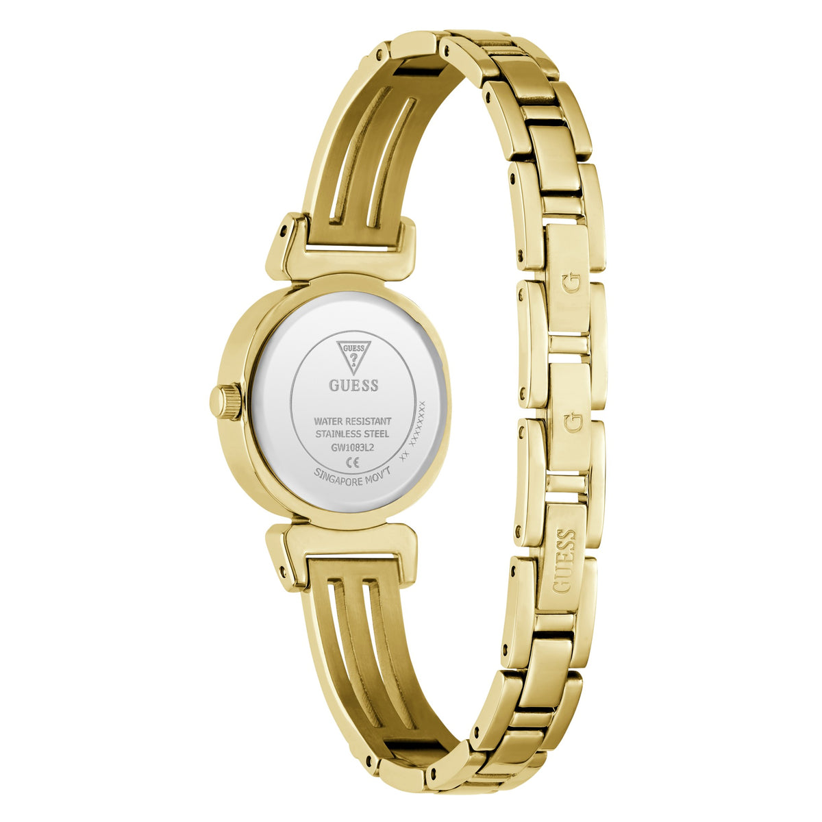GUESS Bejeweled goudkleurig dameshorloge GW1083L2 achterzijde