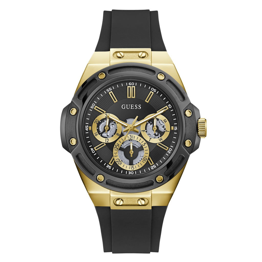 GUESS Carver zwart-goudkleurig herenhorloge GW1132G2 voorzijde