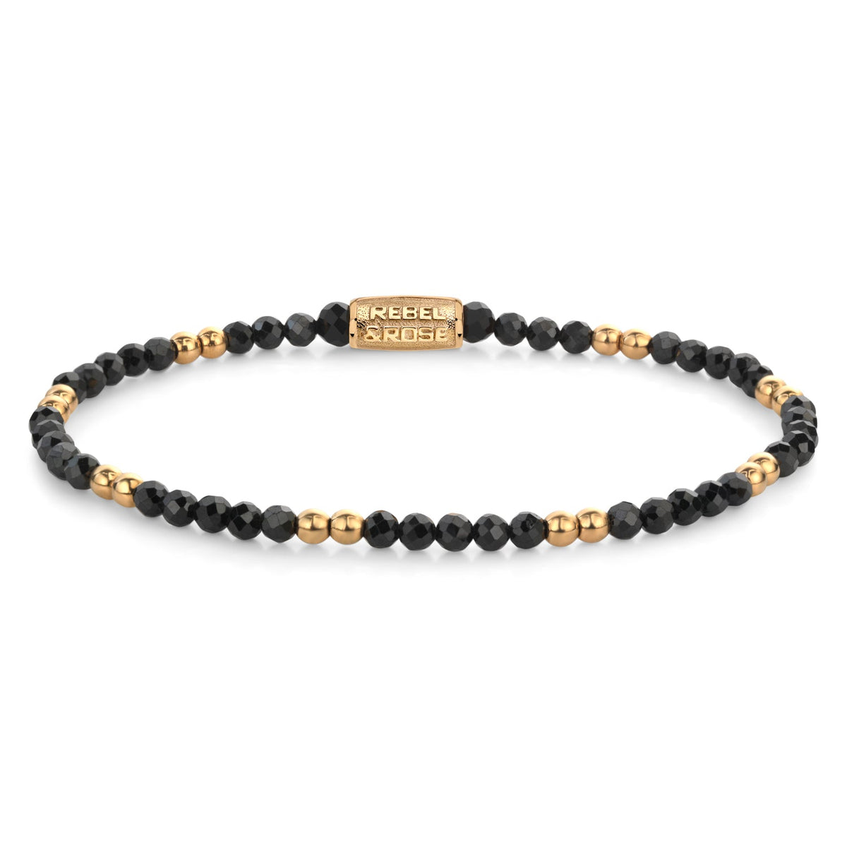 Rebel & Rose Black & Gold-coloured Glam Rocks armband 3 mm - goudkleurig en zwart