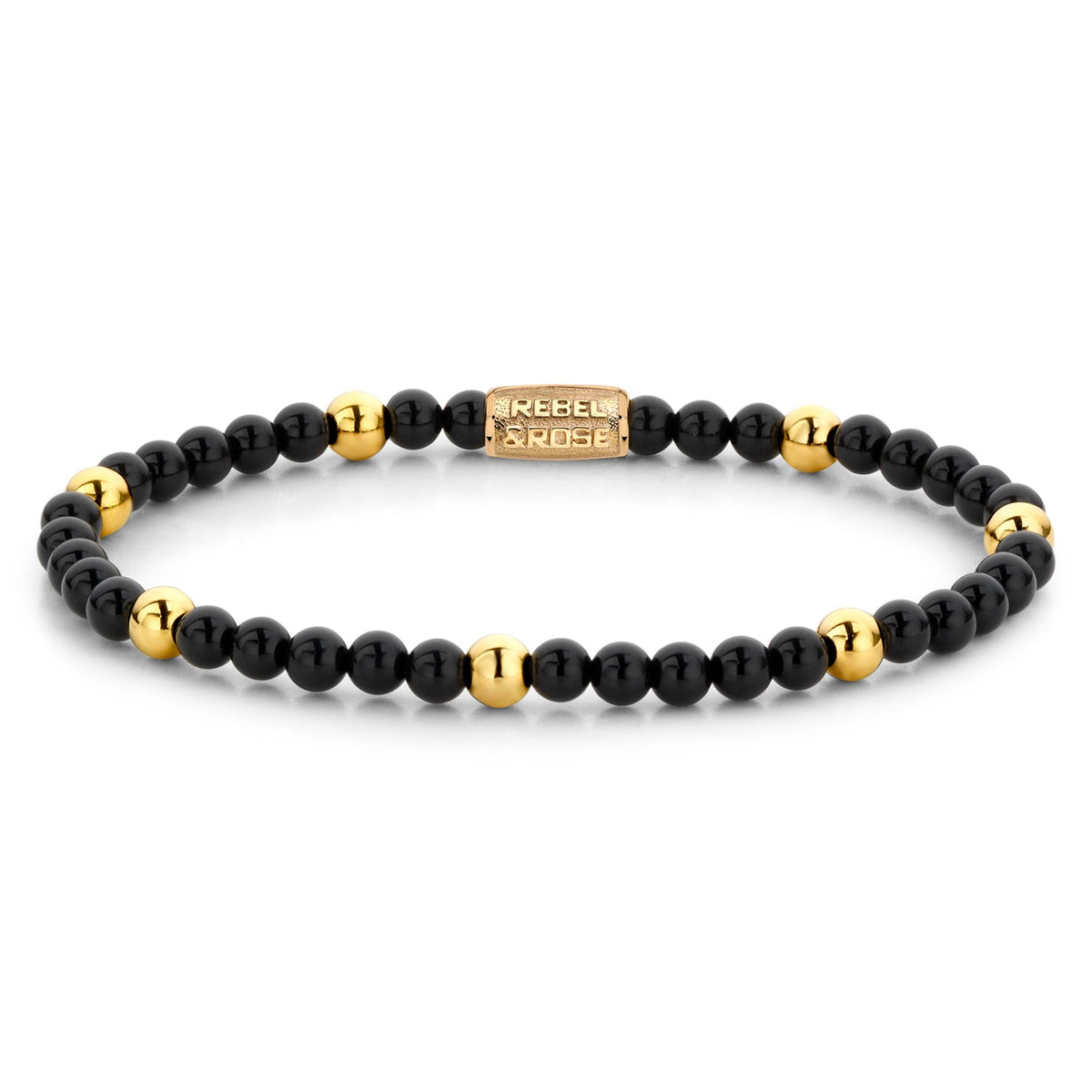 Rebel & Rose Black Panther gold-coloured armband 4 mm - zwart en goudkleurig