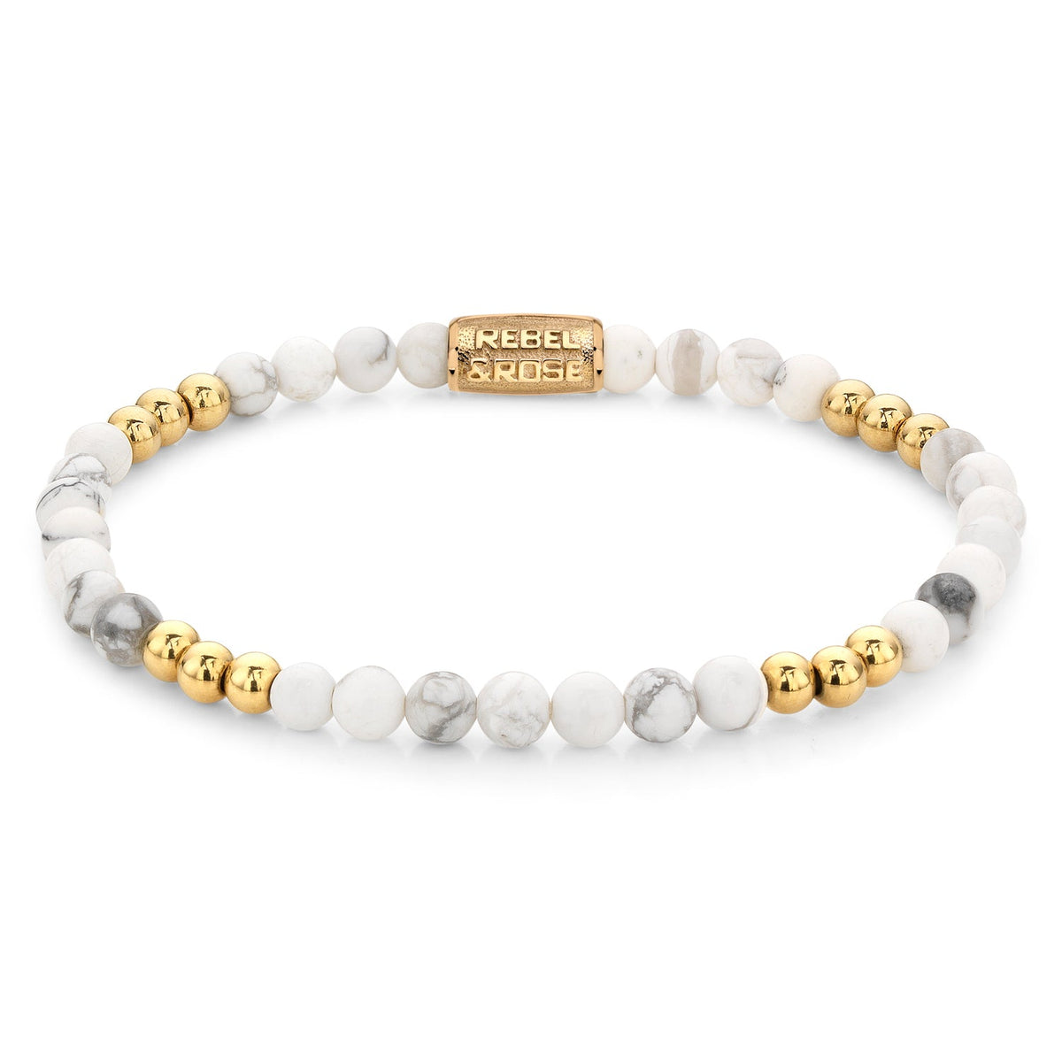 Rebel & Rose Gold-coloured & Virgin White armband 4 mm - wit en goudkleurig
