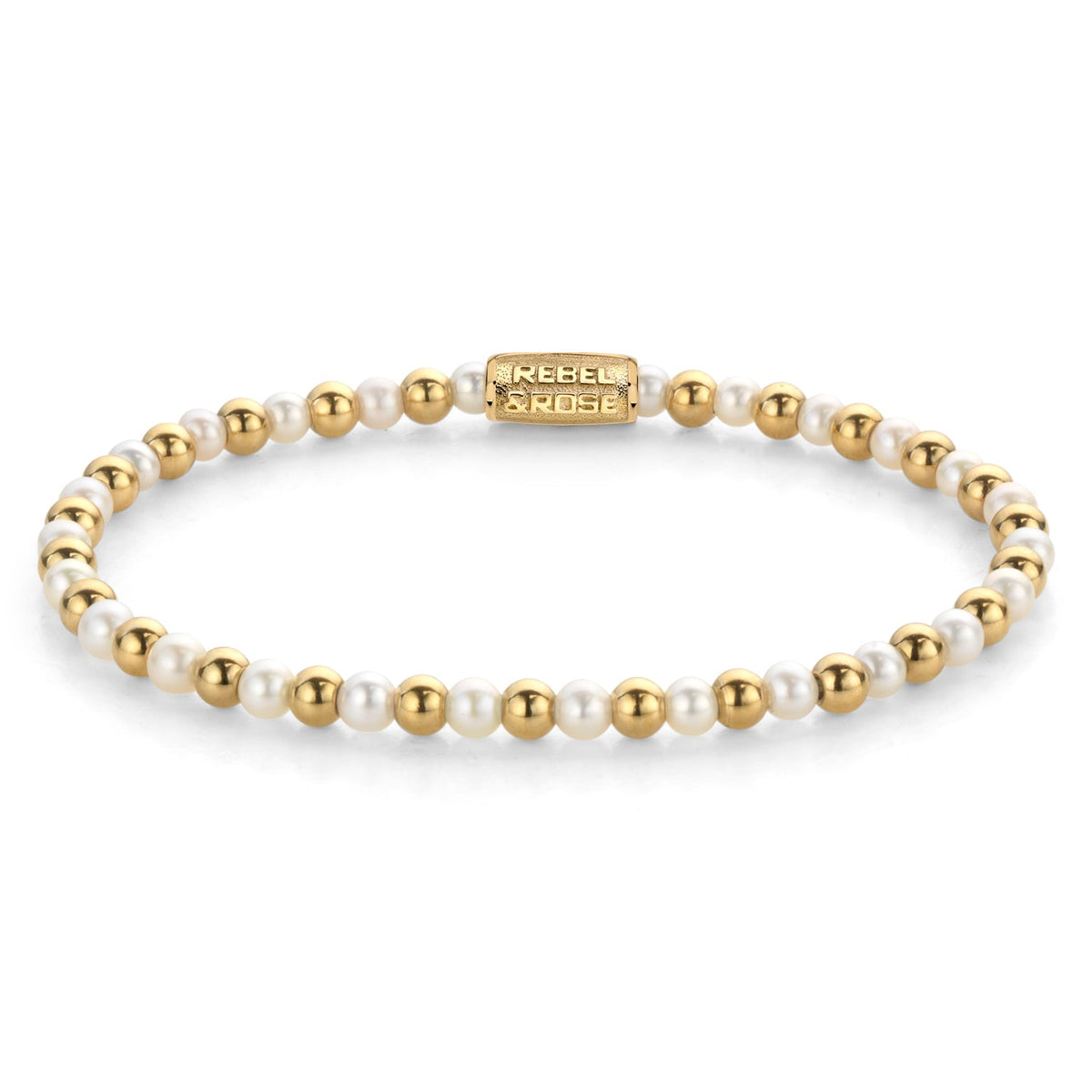 Rebel & Rose Mix Pearl Gem armband 4 mm - wit en goudkleurig