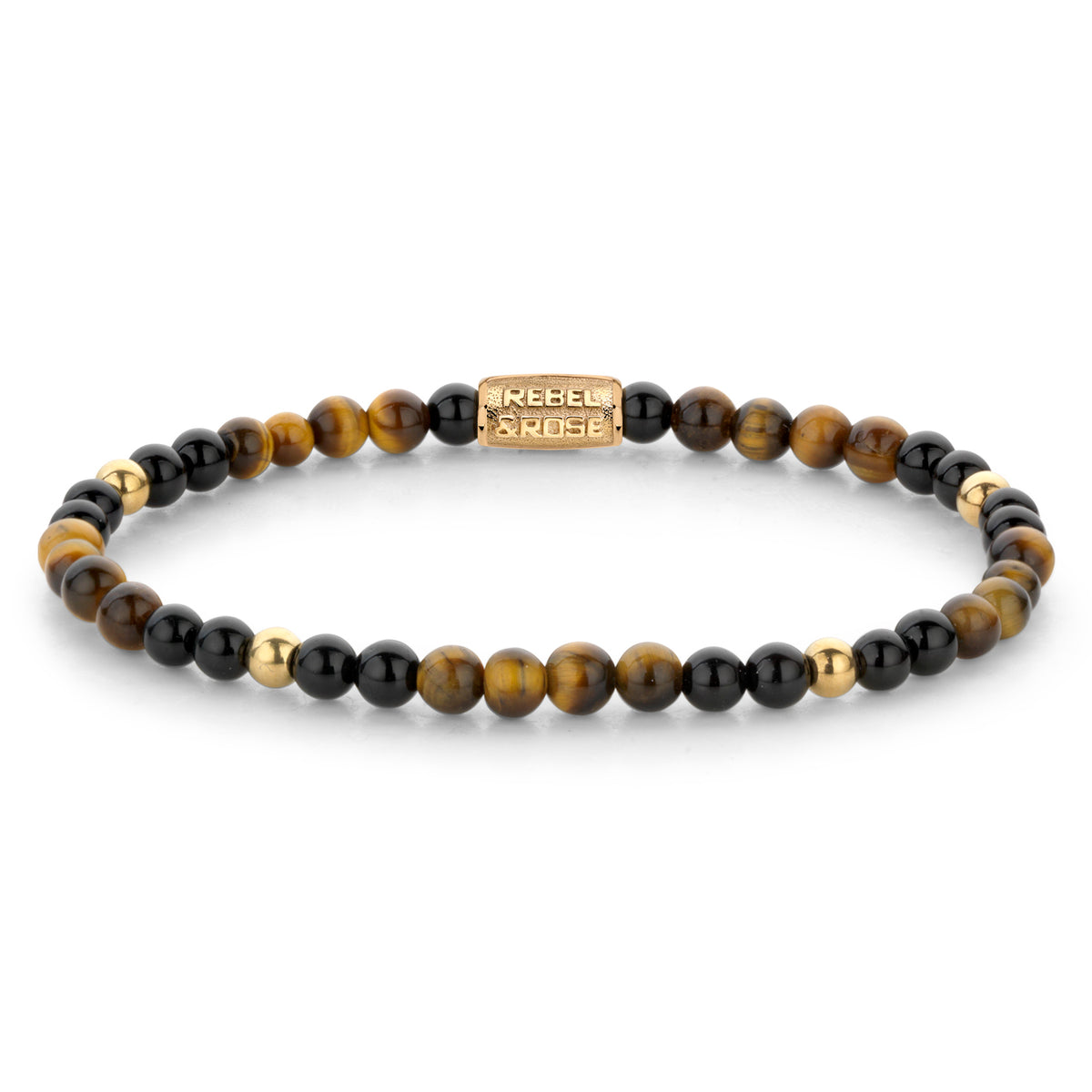 Rebel & Rose Mix Tiger Black armband 4 mm - goudkleurig