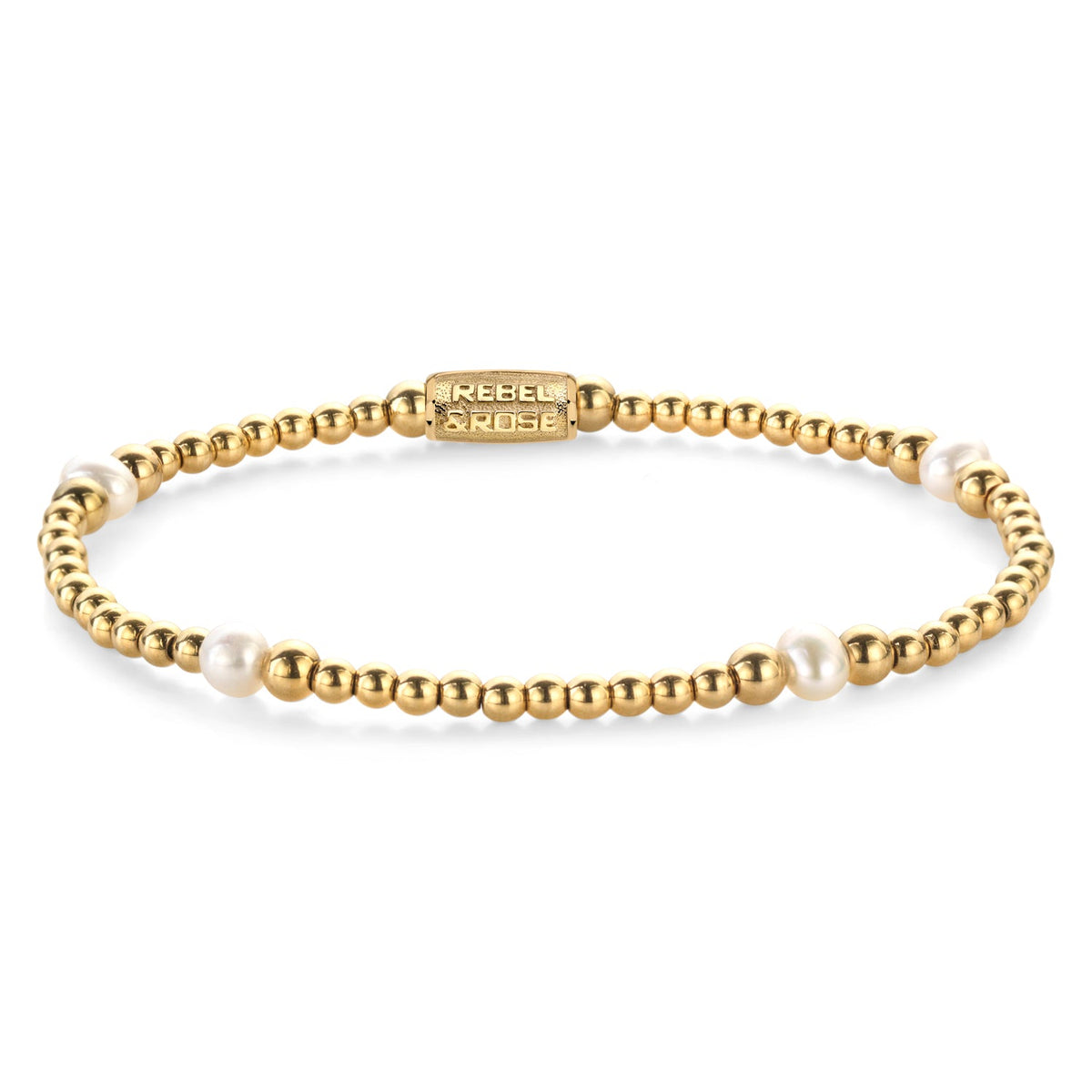 Rebel & Rose Touch of Pearl Gem armband 4 mm - wit en goudkleurig