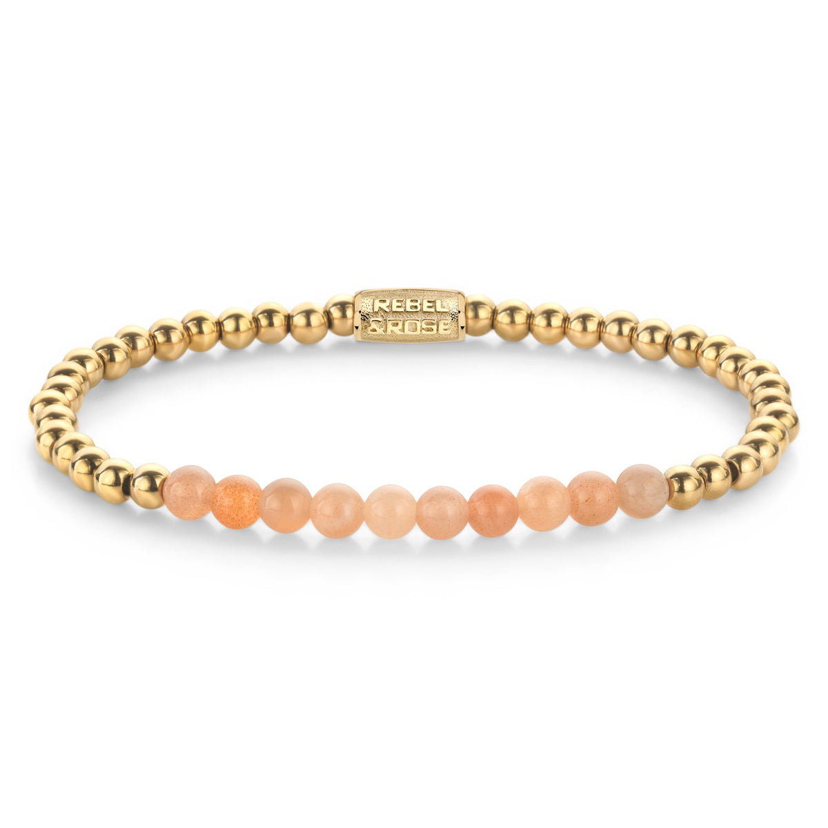 Rebel & Rose Sunstone meets Yellowgold armband 4 mm - oranje en goudkleurig