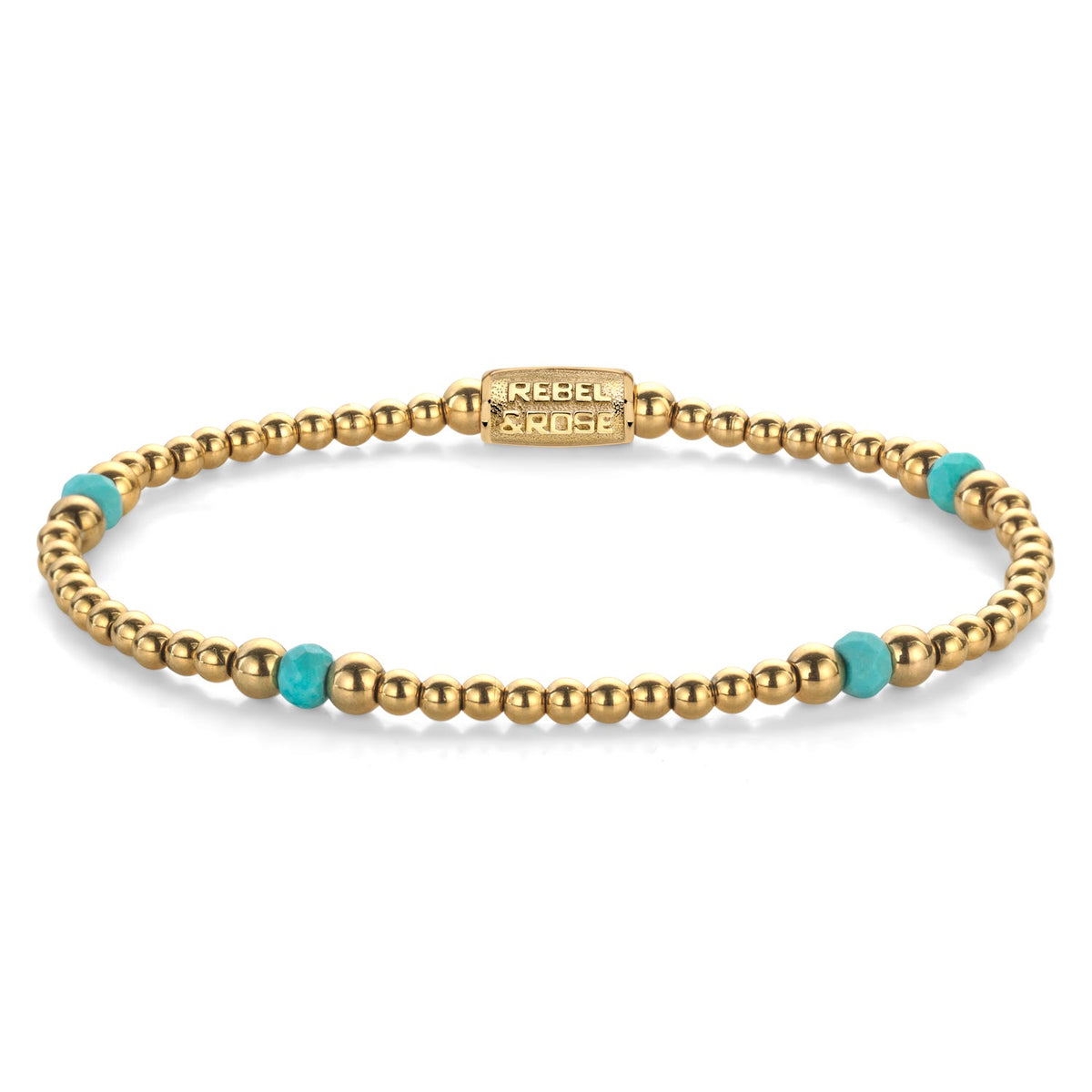 Rebel & Rose Touch of Turquoise armband 4 mm - blauw en goudkleurig