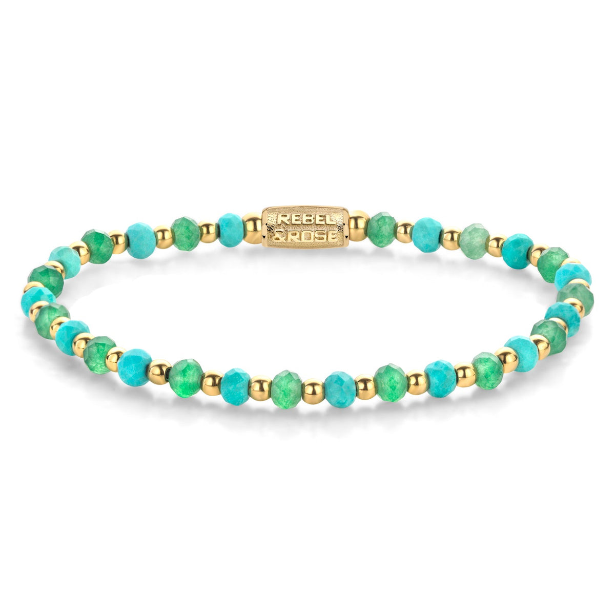 Rebel & Rose Blue Green Adventure gold-coloured armband 4 mm - blauw en goudkleurig