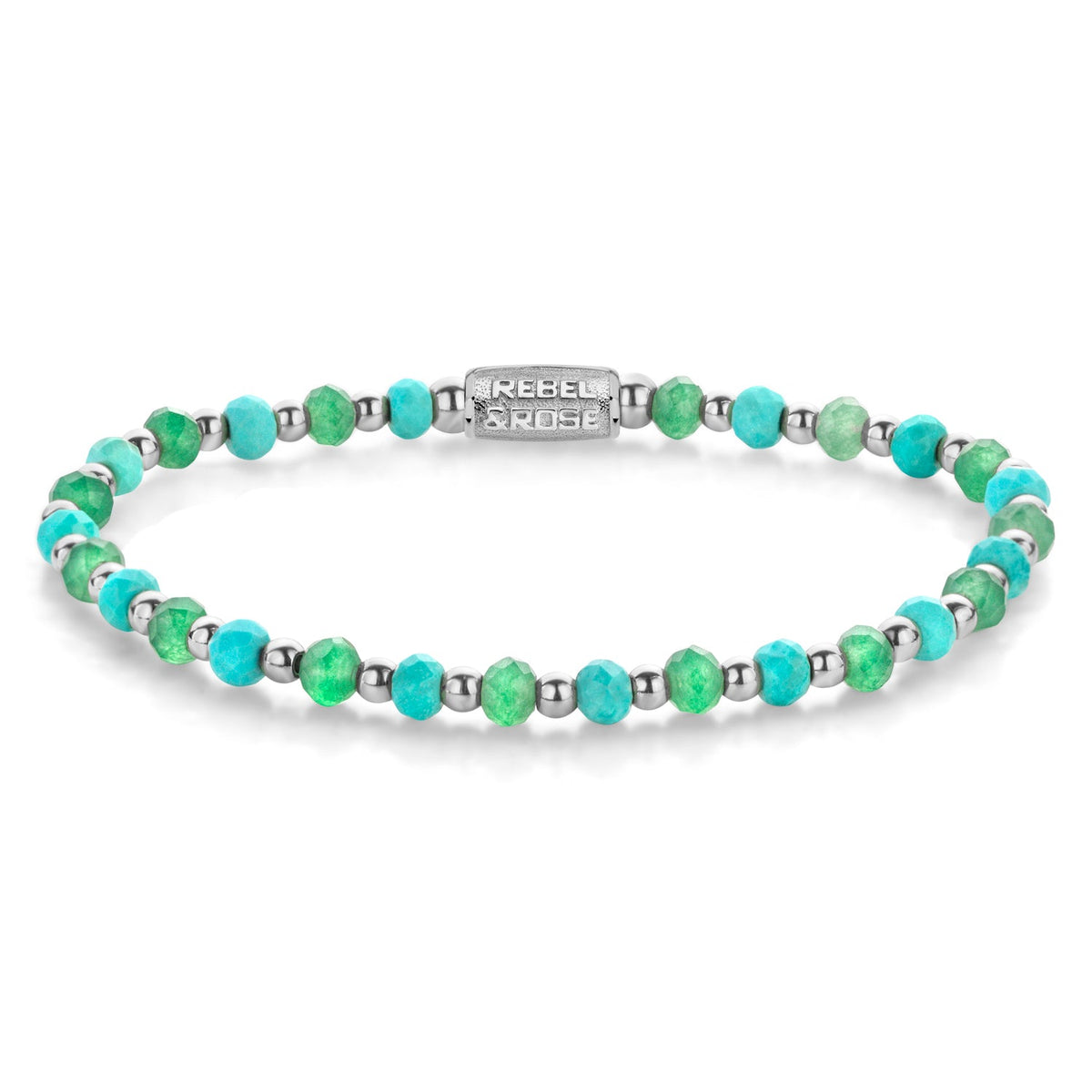 Rebel & Rose Blue Green Adventure armband 4 mm - blauw en zilverkleurig