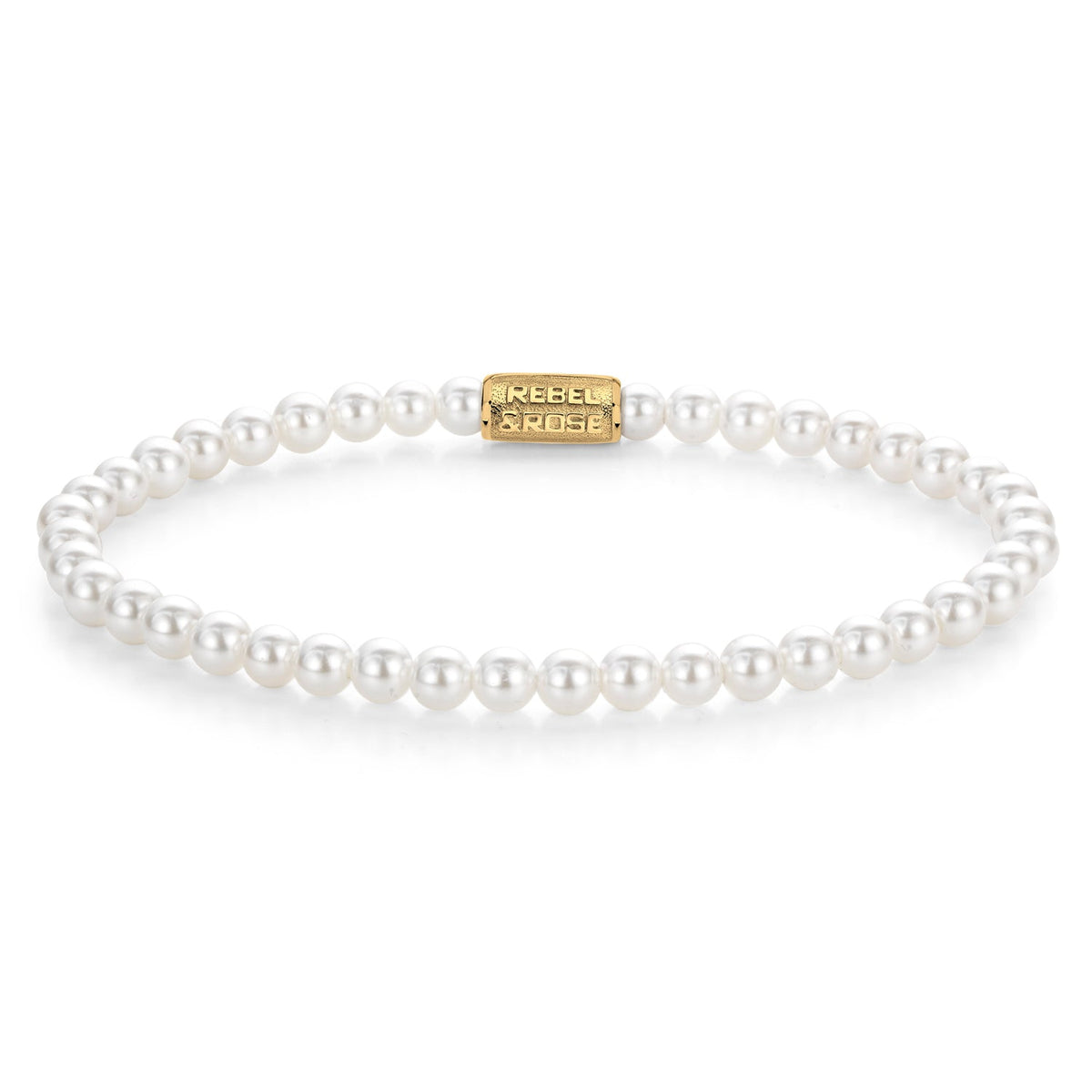 Rebel & Rose Pearl Gem Gold armband 4 mm - wit