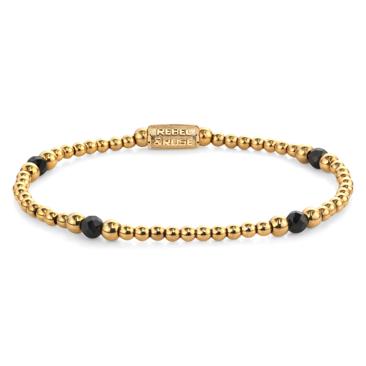 Rebel & Rose Touch of Black Glam Rocks armband 4 mm - goudkleurig en zwart