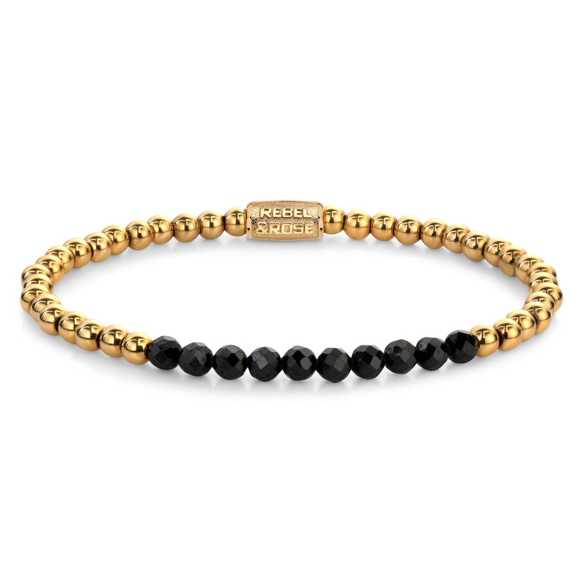 Rebel & Rose Black Glam Rocks Meets Yellowgold armband 4 mm - goudkleurig en zwart