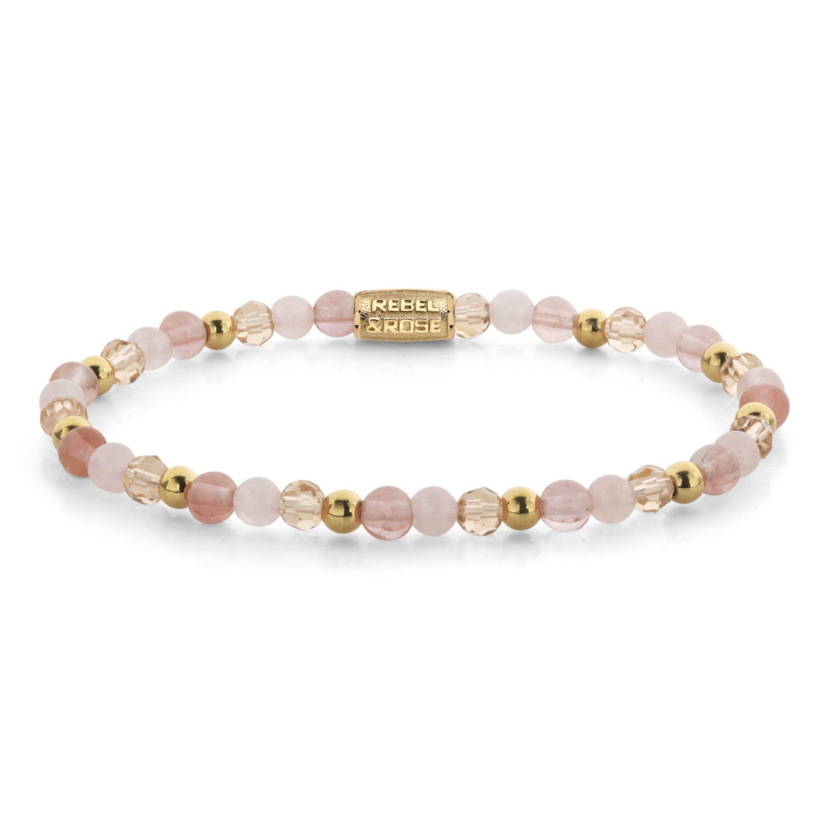 Rebel & Rose Roses and Cherry Glam Rocks armband 4 mm - goudkleurig en roze