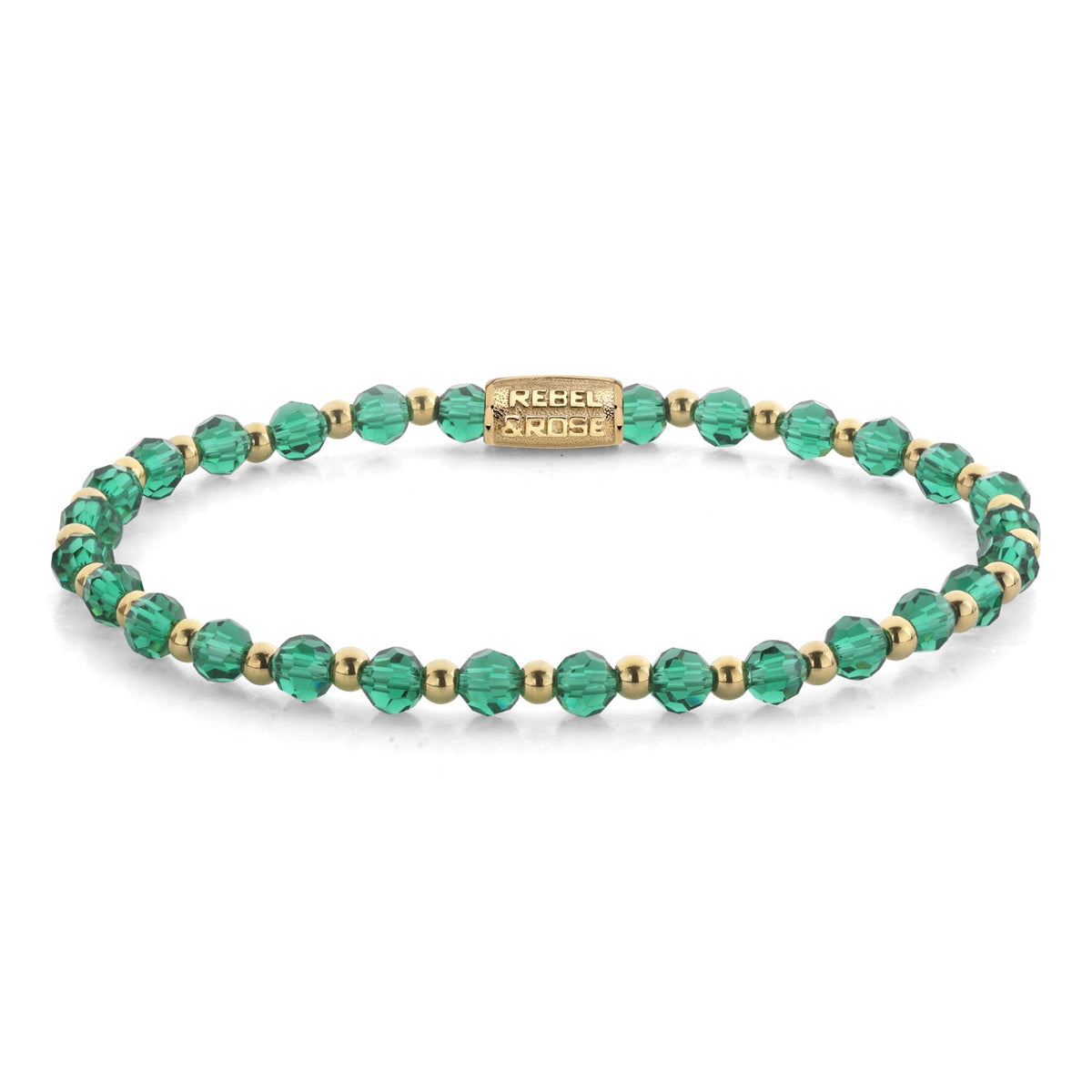 Rebel & Rose Mix Green Morning Glam Rocks armband 4 mm - goudkleurig en groen