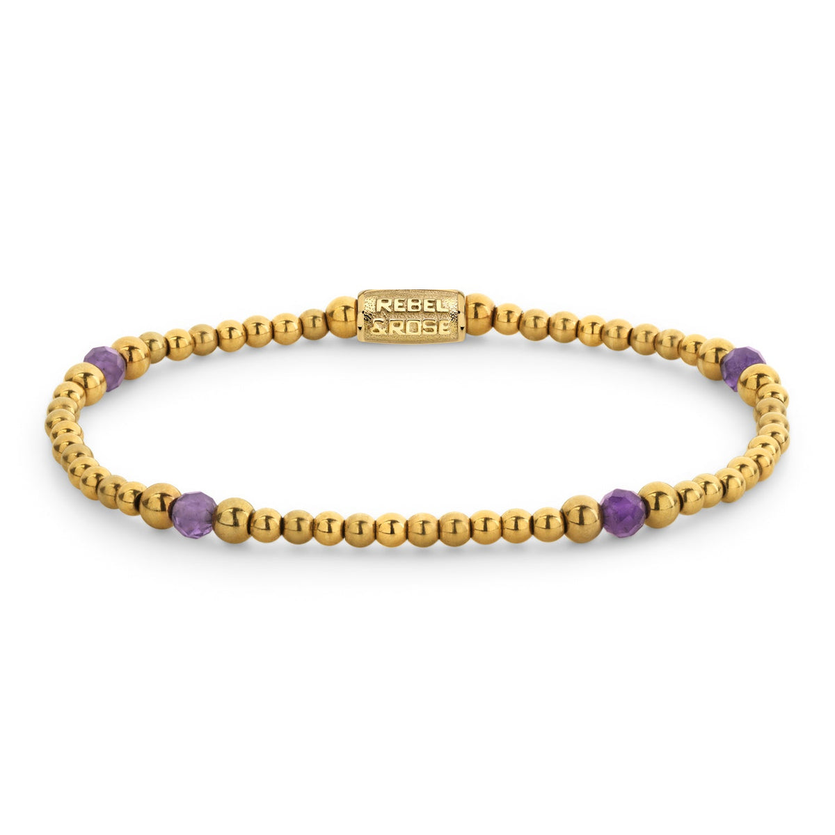 Rebel & Rose Touch of Purple Glam Rocks armband 4 mm - goudkleurig en paars