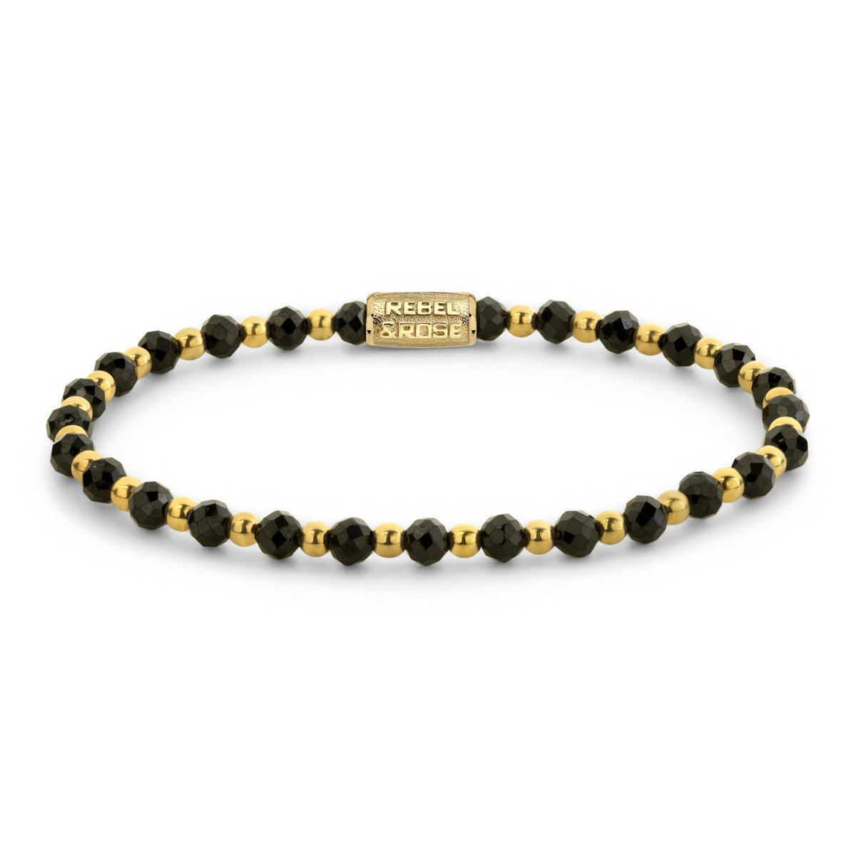 Rebel & Rose Mix Black Glam Rocks gold-coloured armband 4 mm - goudkleurig en zwart